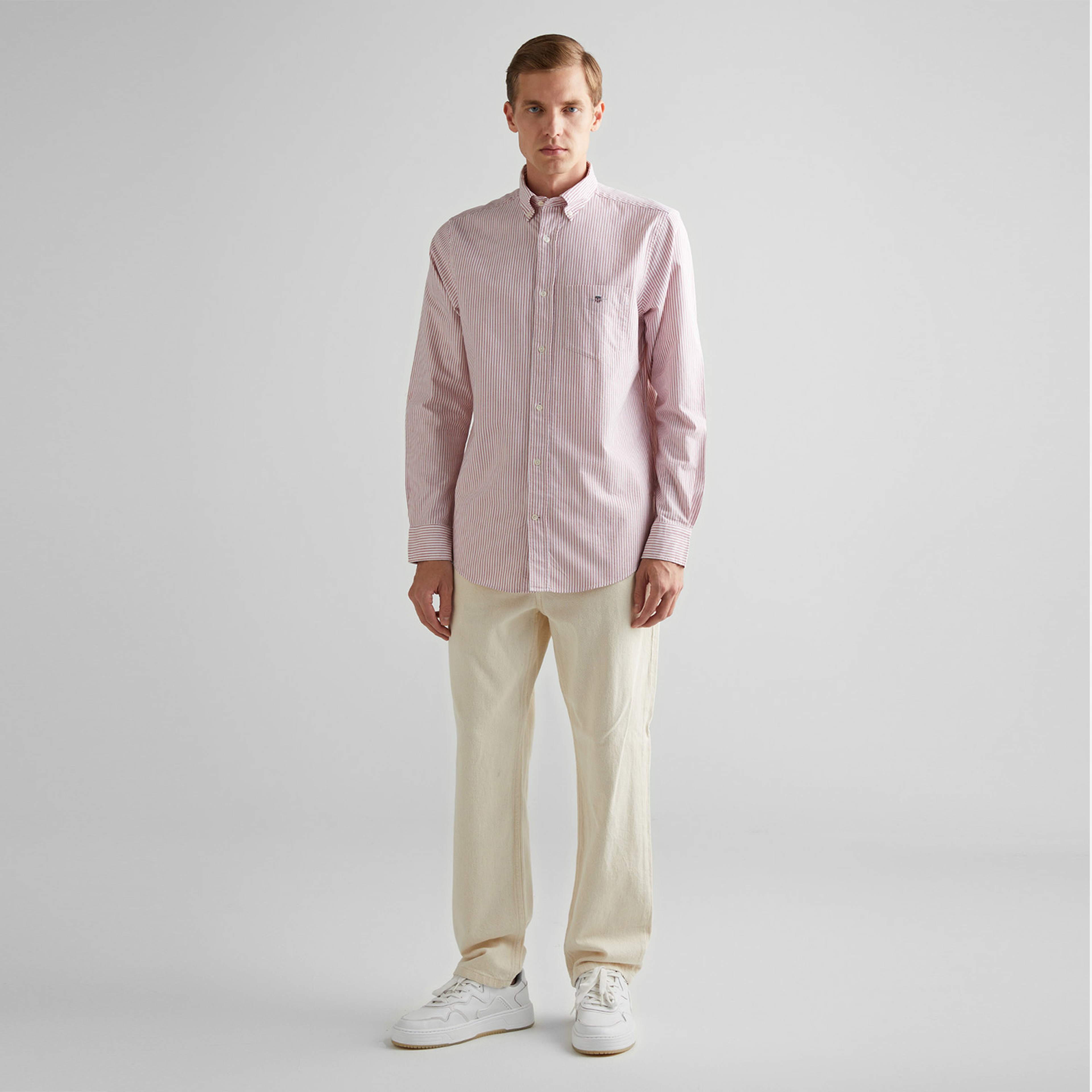 GANT Erkek Kırmızı Regular Fit Çizgili Oxford Gömlek