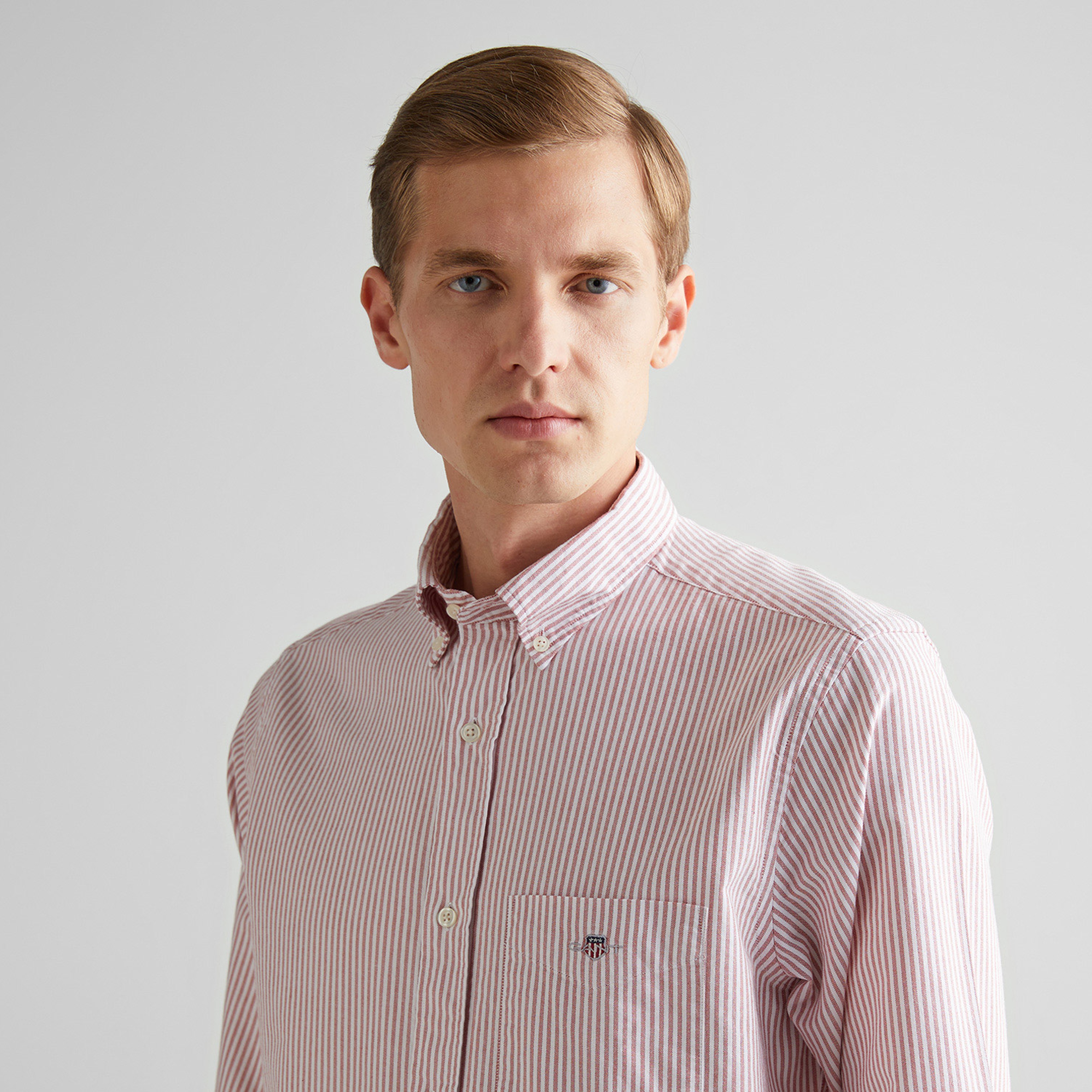GANT Erkek Kırmızı Regular Fit Çizgili Oxford Gömlek