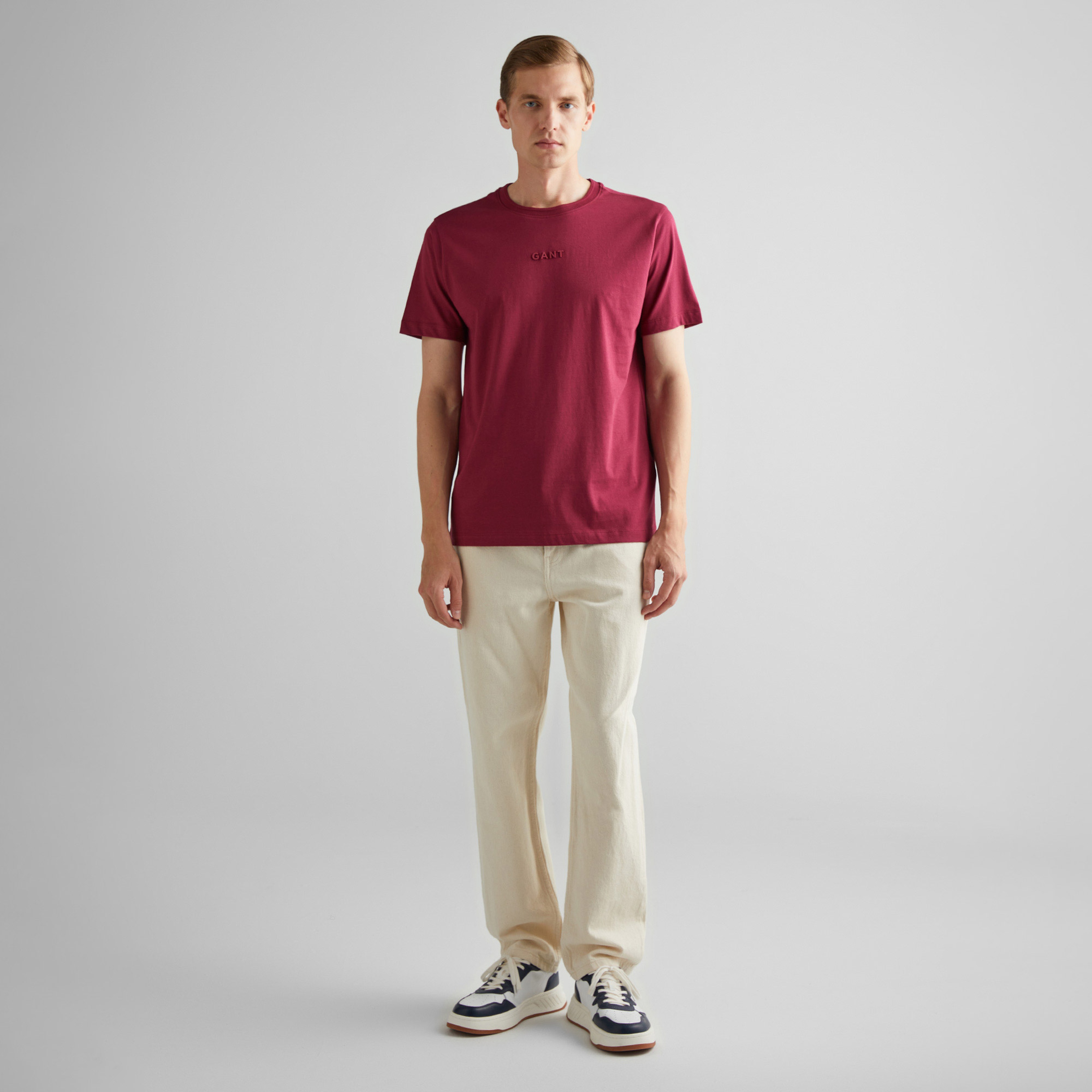 GANT Erkek Bordo Regular Fit Bisiklet Yaka Logolu T-Shirt