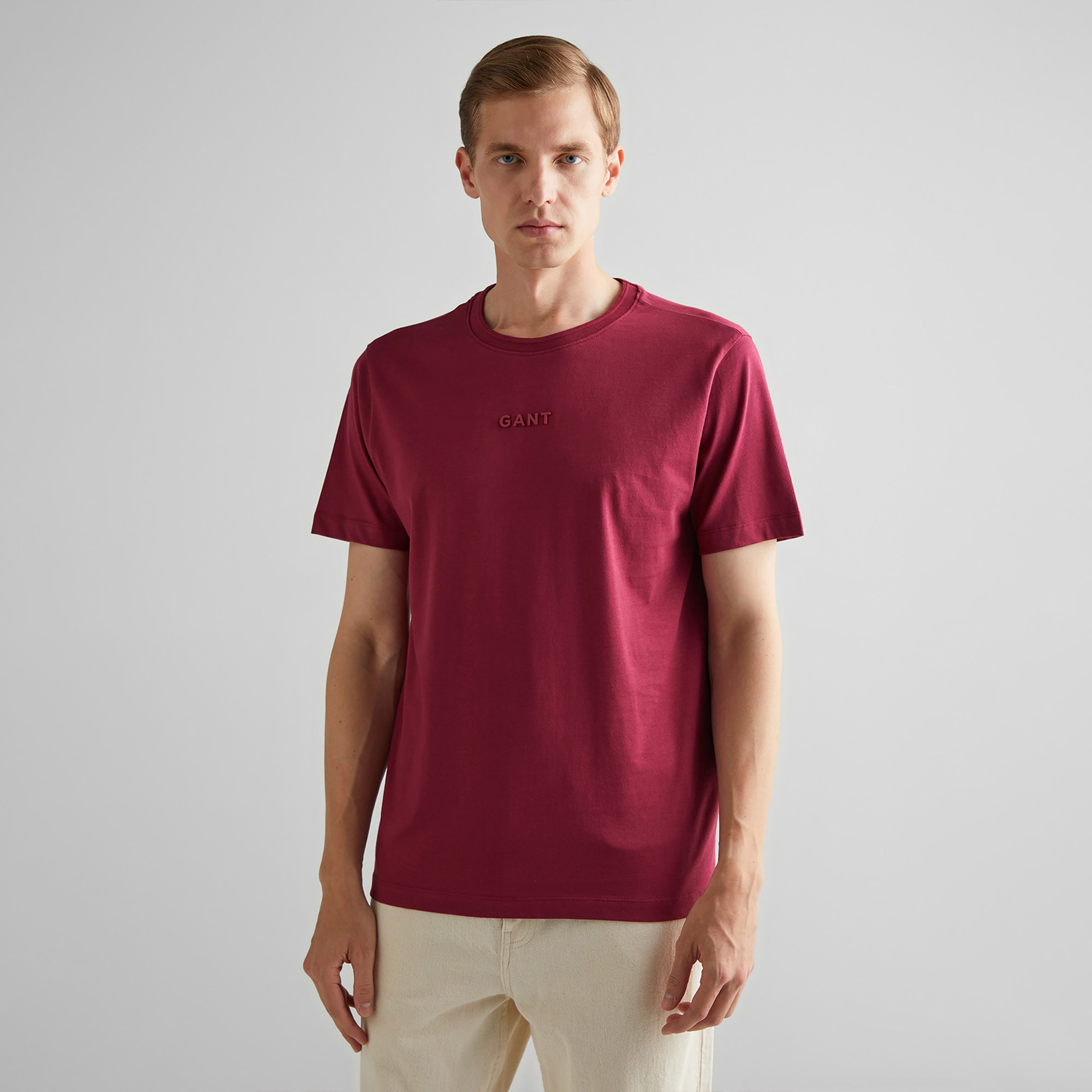 GANT Erkek Bordo Regular Fit Bisiklet Yaka Logolu T-Shirt