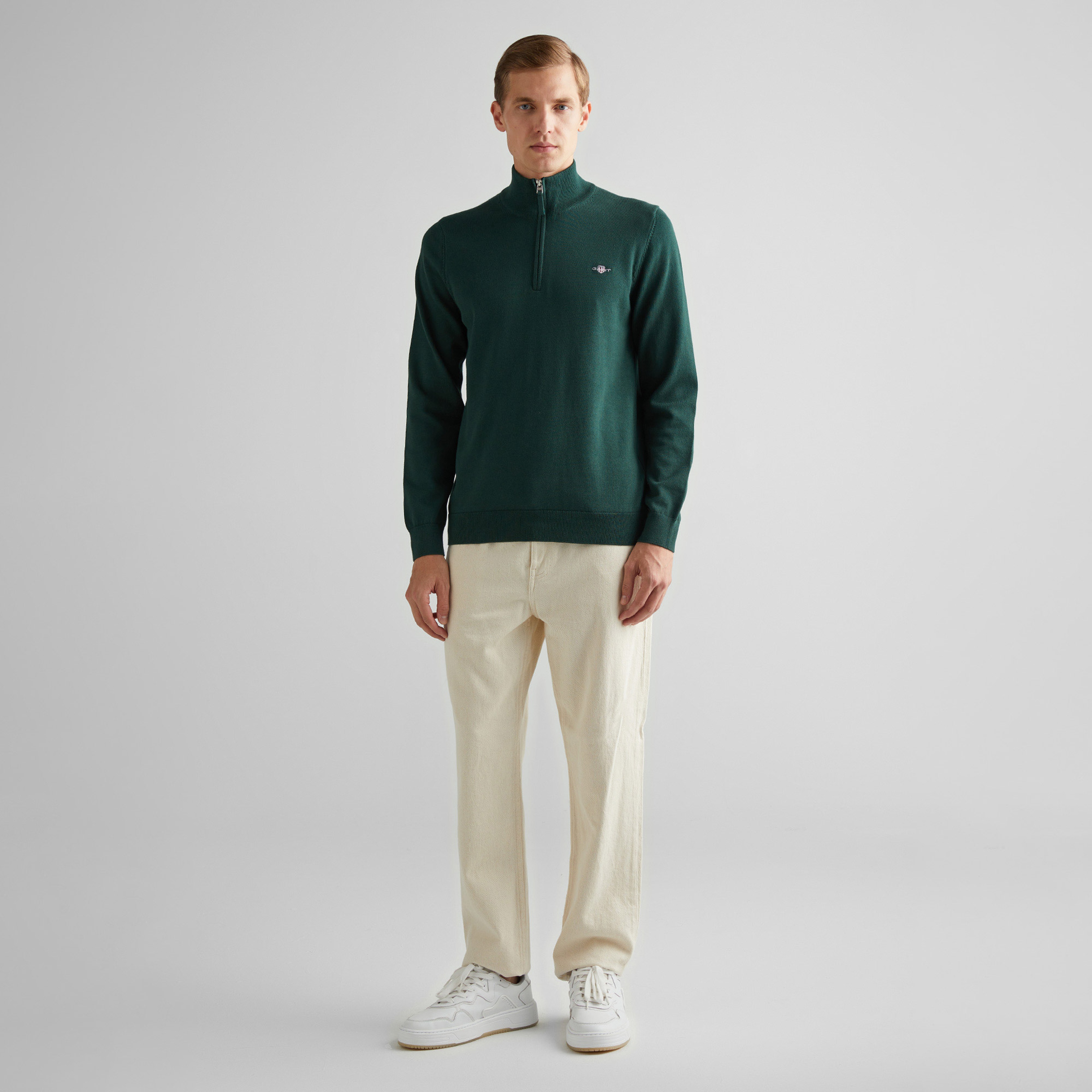 GANT Erkek Yeşil Regular Fit Yarım Fermuarlı Kazak