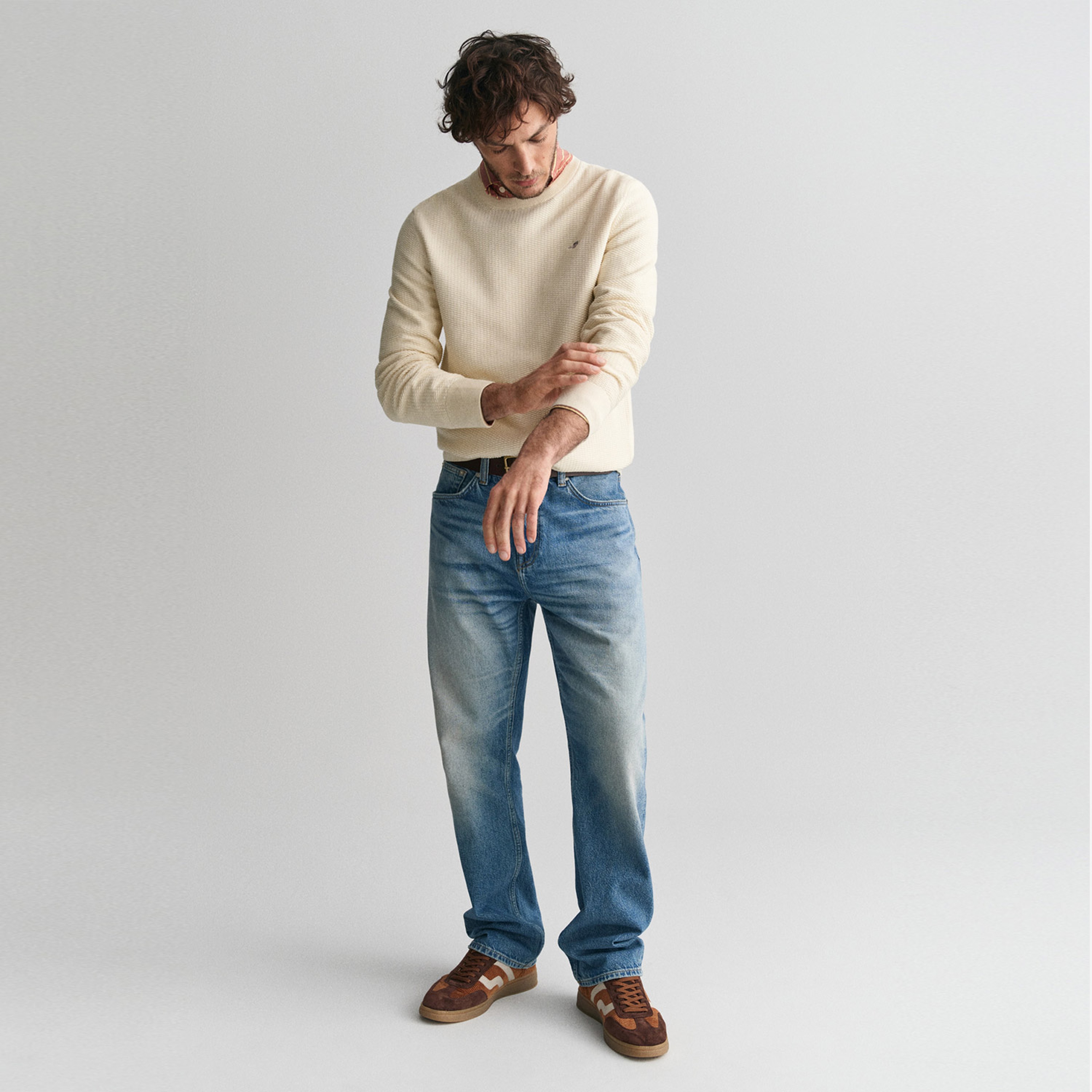 GANT Erkek Krem Regular Fit Bisiklet Yaka Kazak