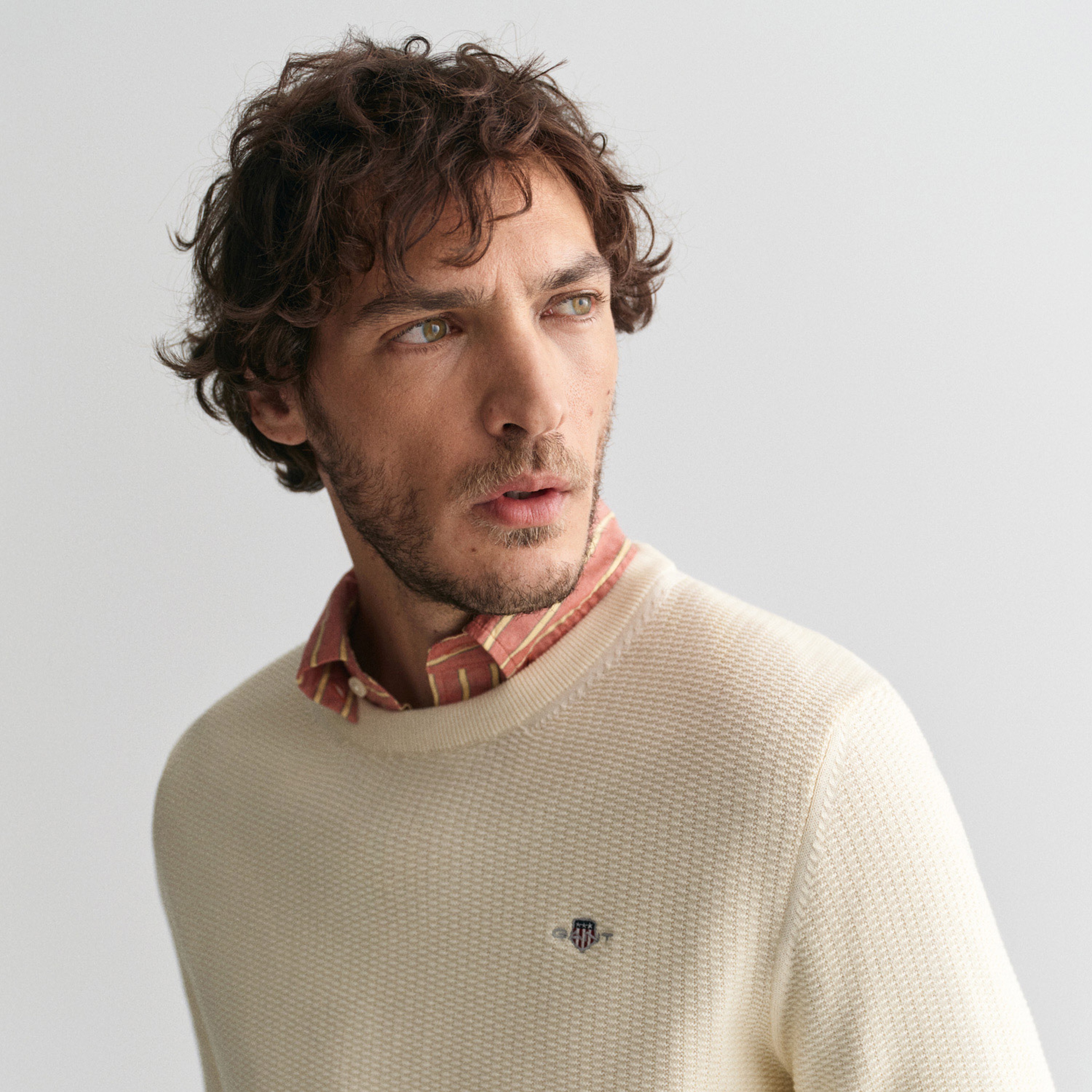 GANT Erkek Krem Regular Fit Bisiklet Yaka Kazak