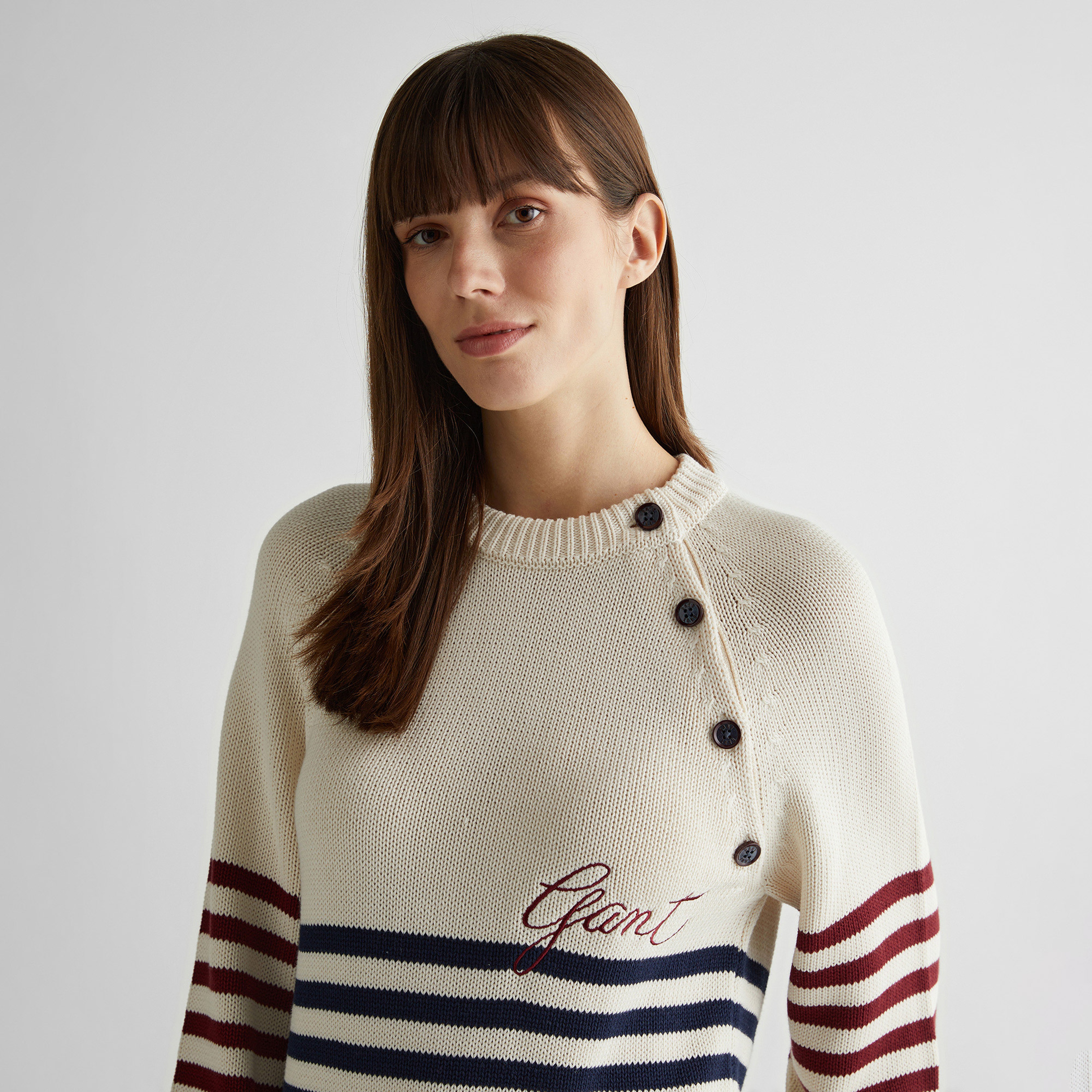 GANT Kadın Krem Regular Fit Bisiklet Yaka Logolu Kazak