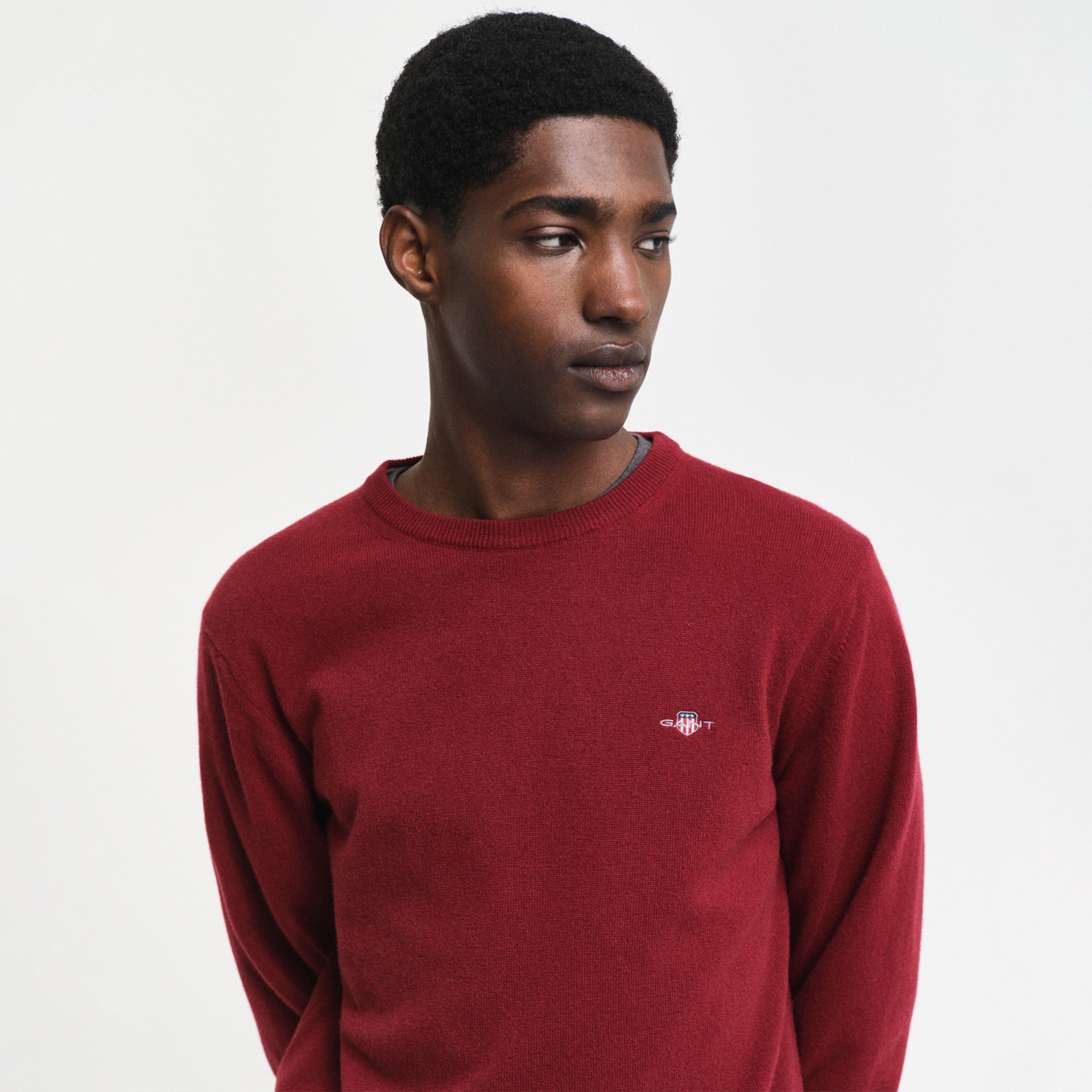 GANT Erkek Bordo Regular Fit Bisiklet Yaka Yün Kazak