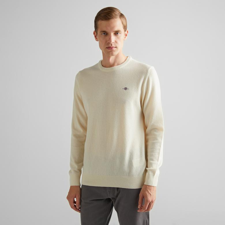 GANT Erkek Krem Regular Fit Bisiklet Yaka Yün Kazak