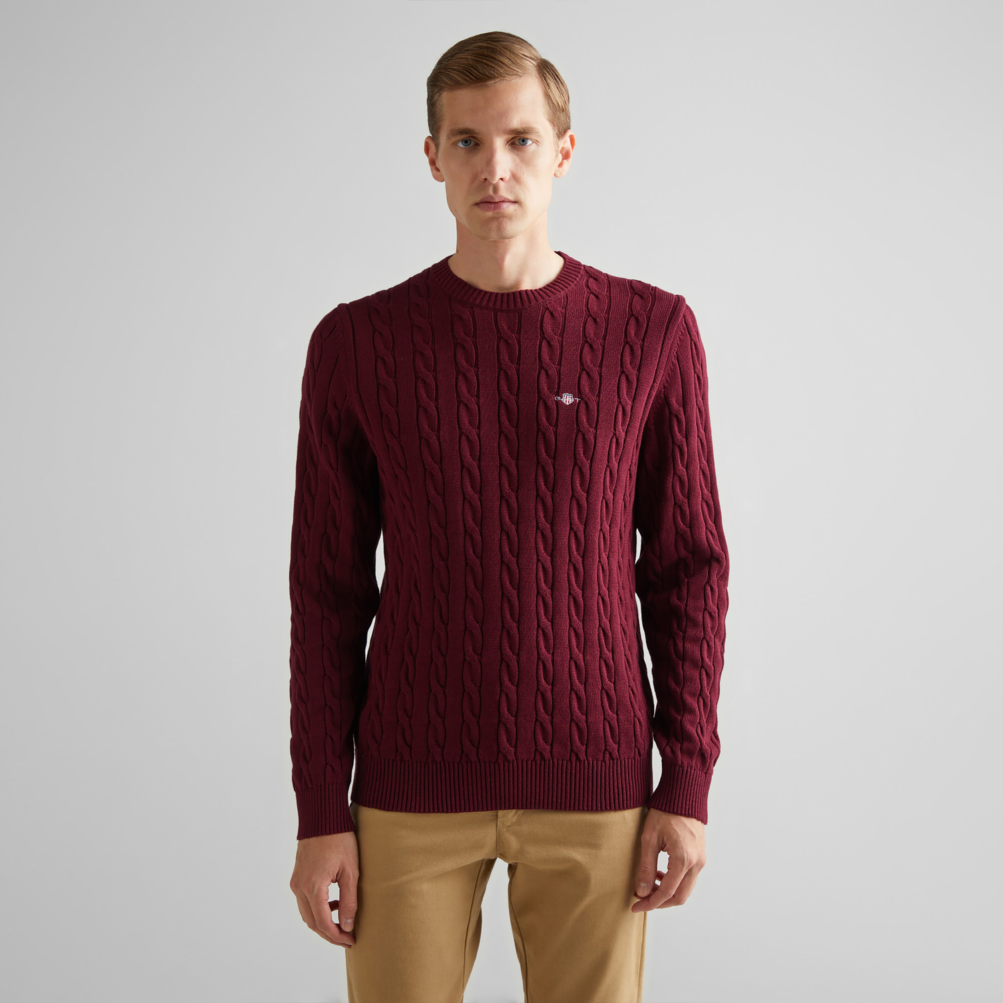 GANT Erkek Bordo Regular Fit Bisiklet Yaka Kazak