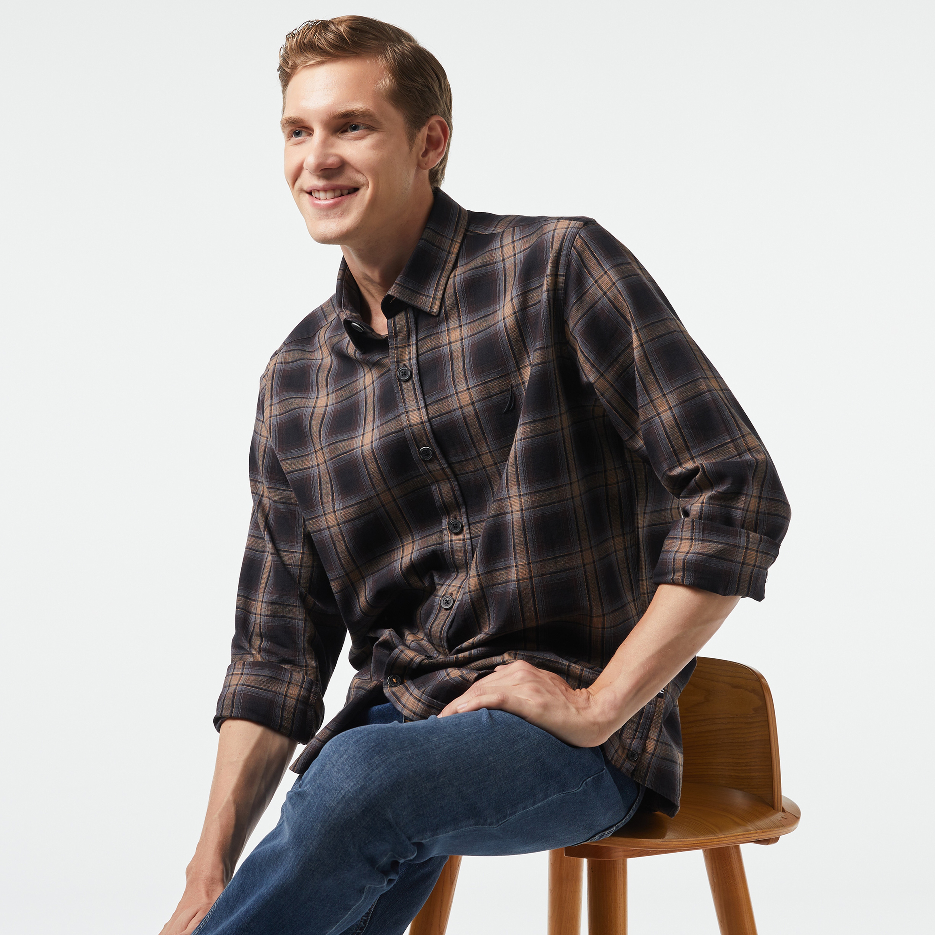 Nautica Erkek Kahverengi Kareli Gömlek