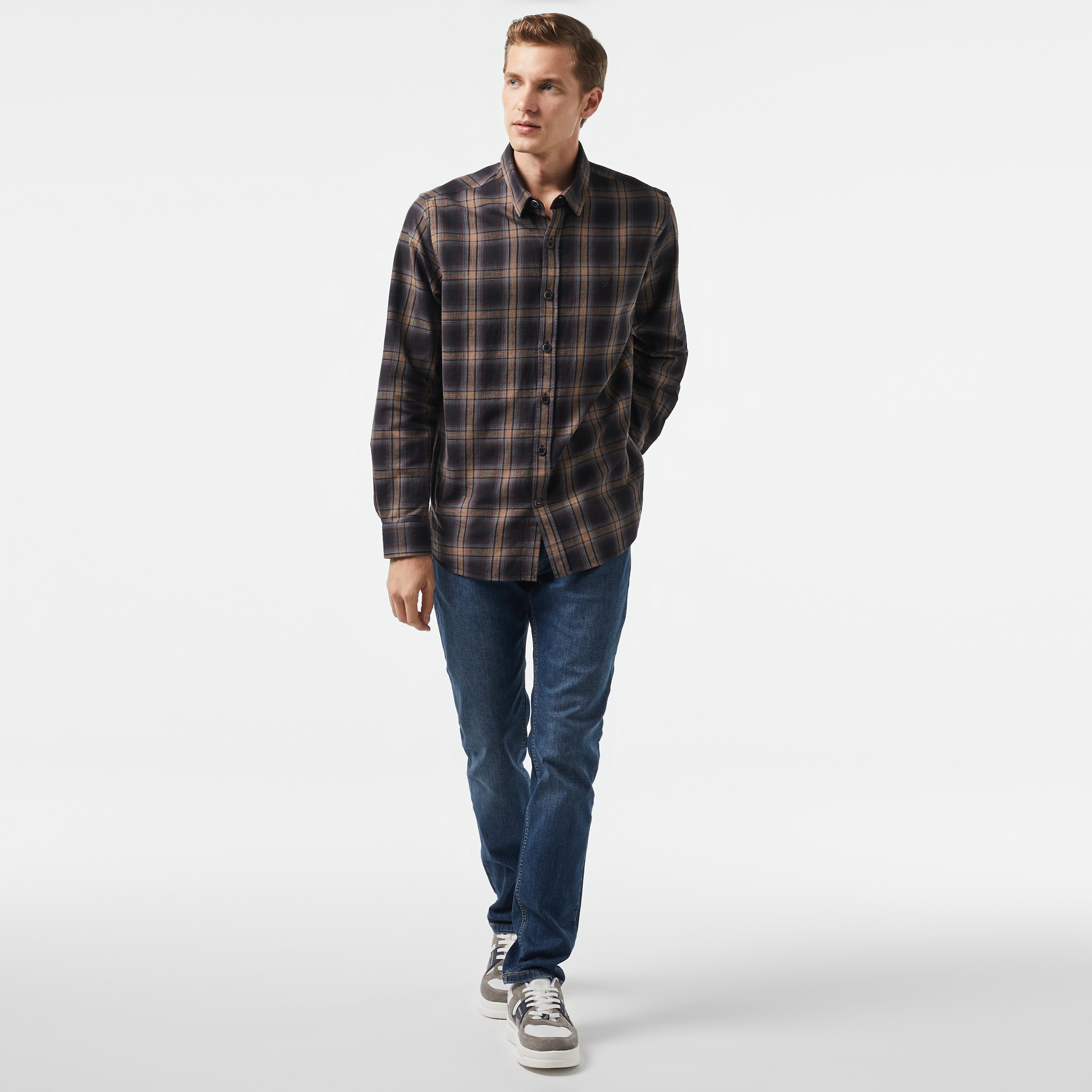 Nautica Erkek Kahverengi Kareli Gömlek