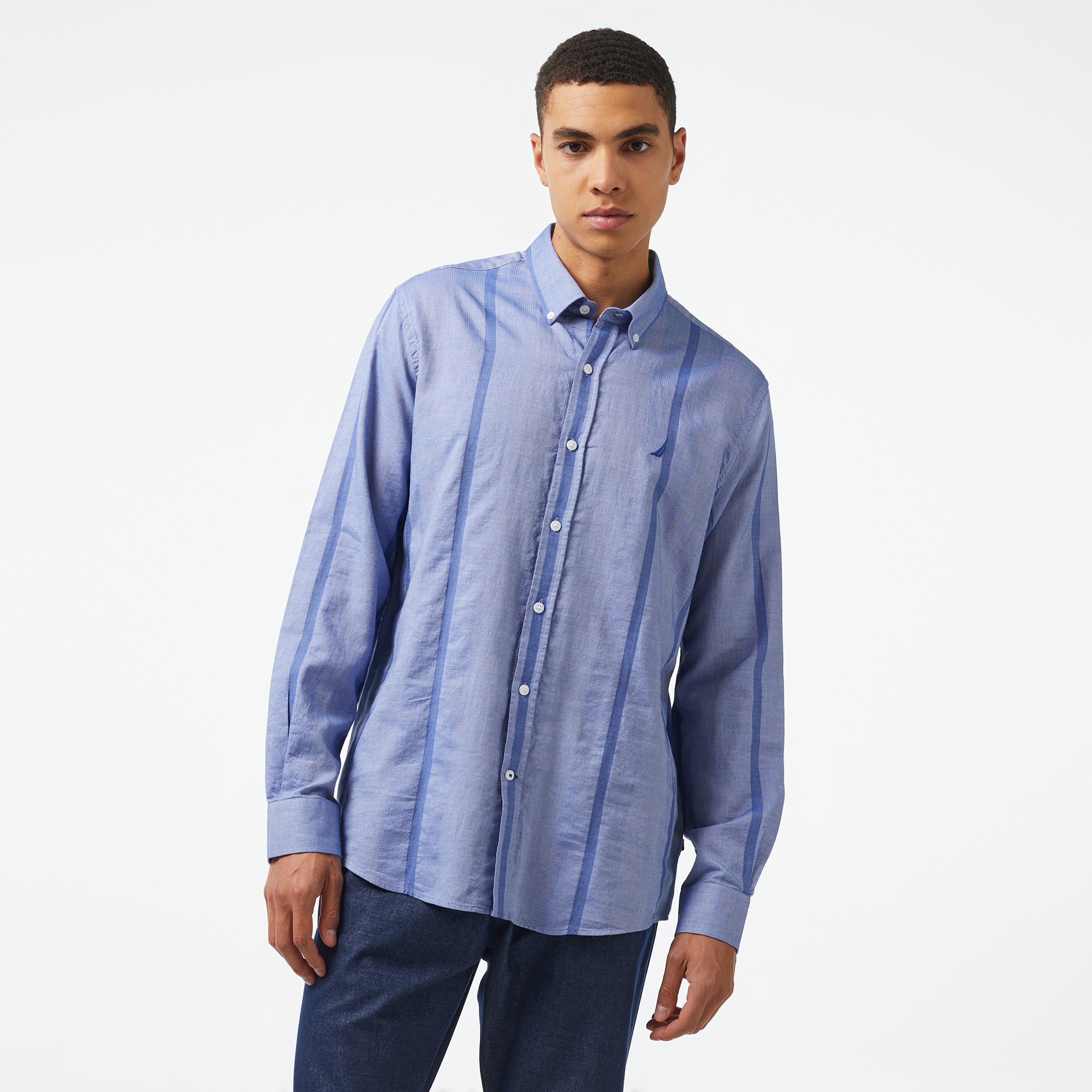 Nautica Erkek Mavi Classic Fit Çizgili Gömlek
