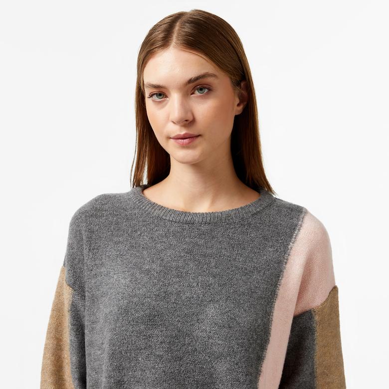 Nautica Kadın Pembe Renk Bloklu Regular Fit Kazak