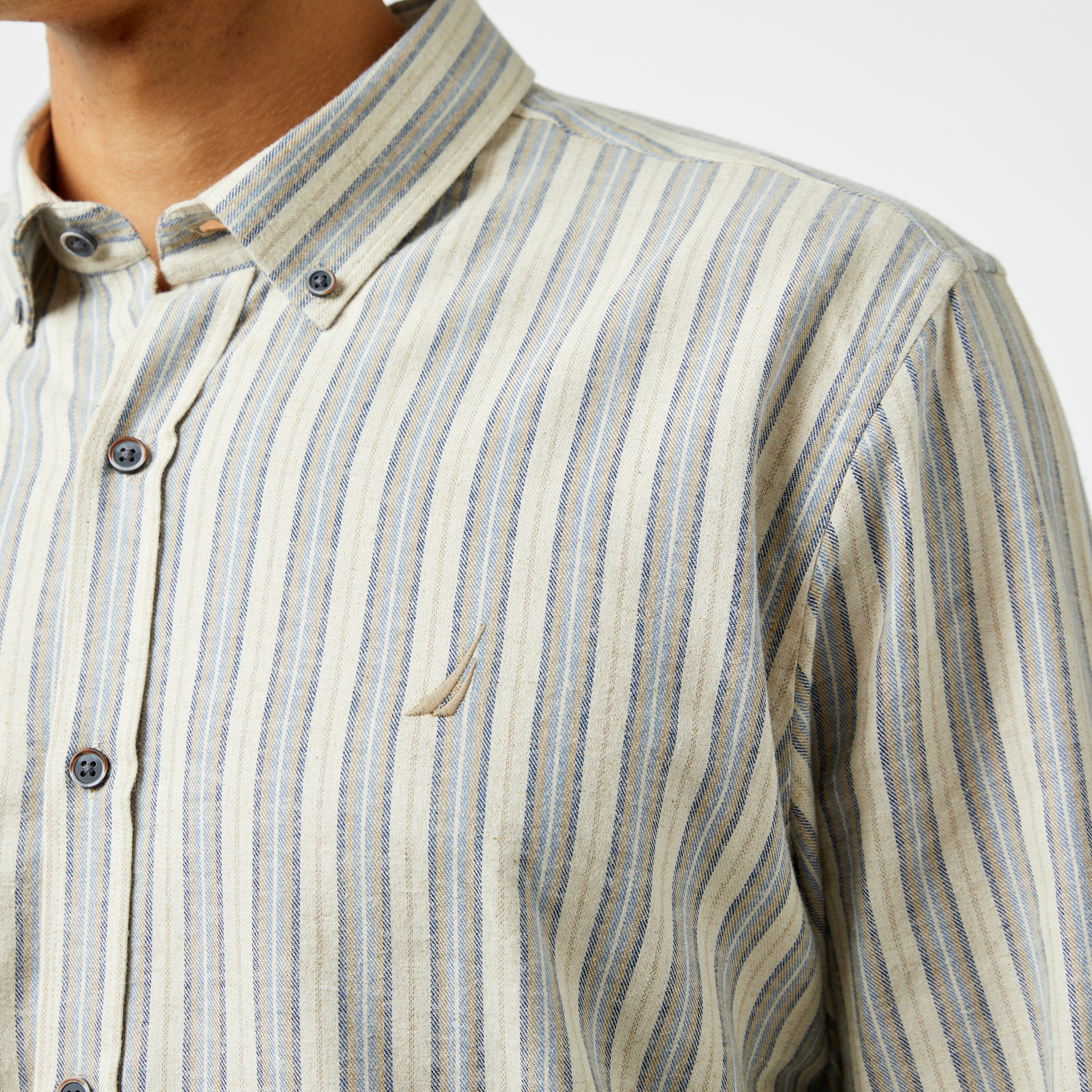 Nautica Erkek Krem Classic Fit Keten Gömlek