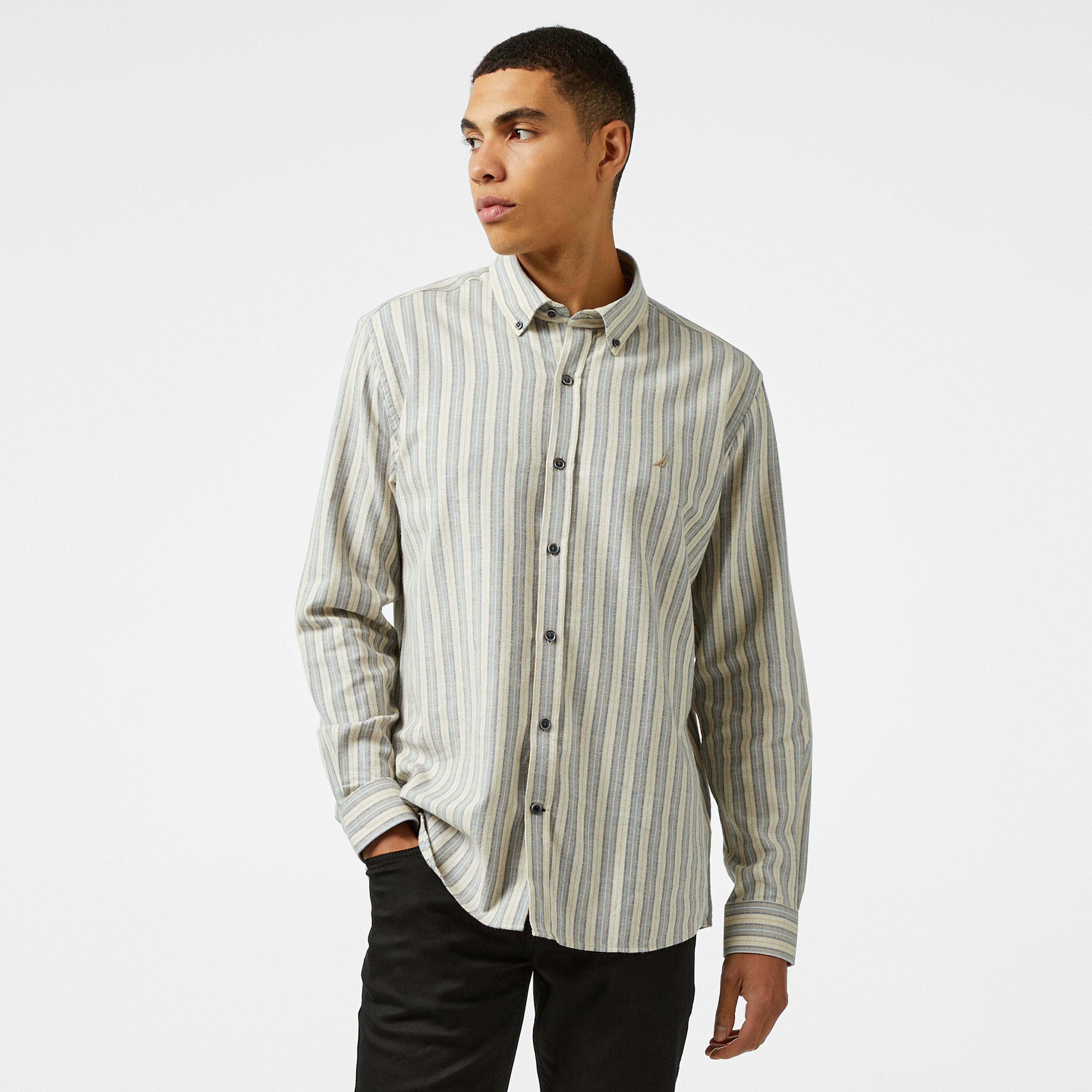 Nautica Erkek Krem Classic Fit Keten Gömlek