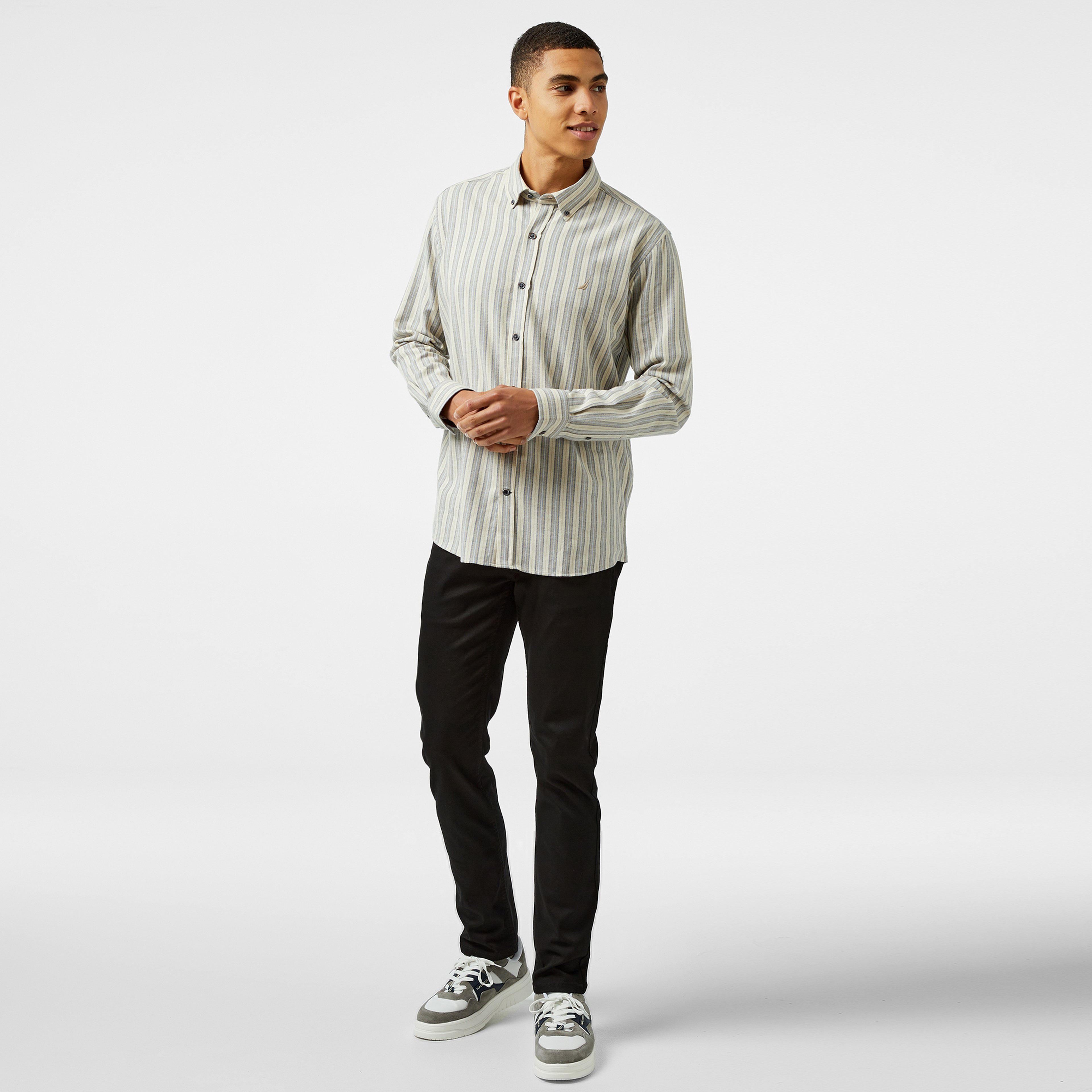 Nautica Erkek Krem Classic Fit Keten Gömlek