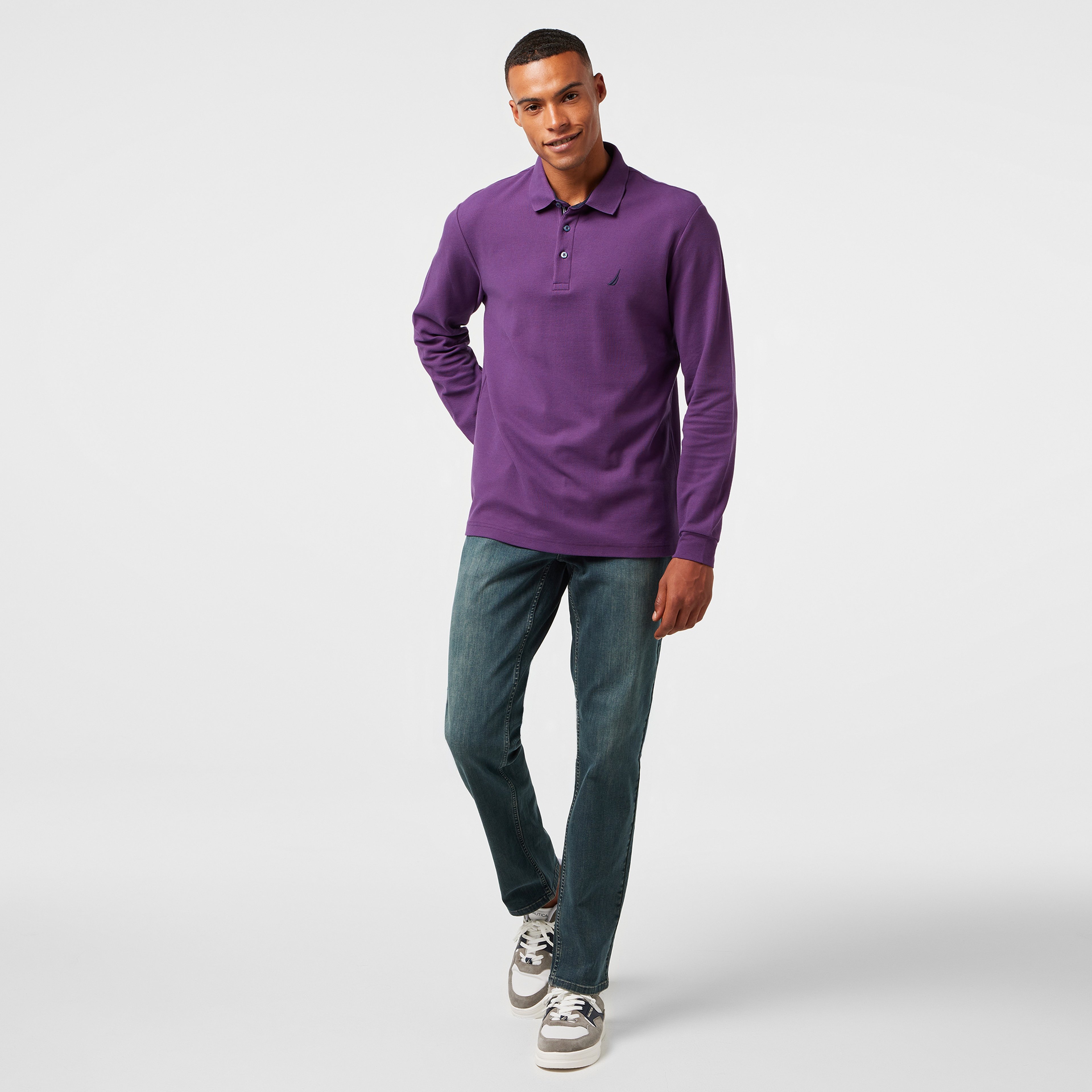 Nautica Erkek Mor Uzun Kollu Polo Yaka T-Shirt