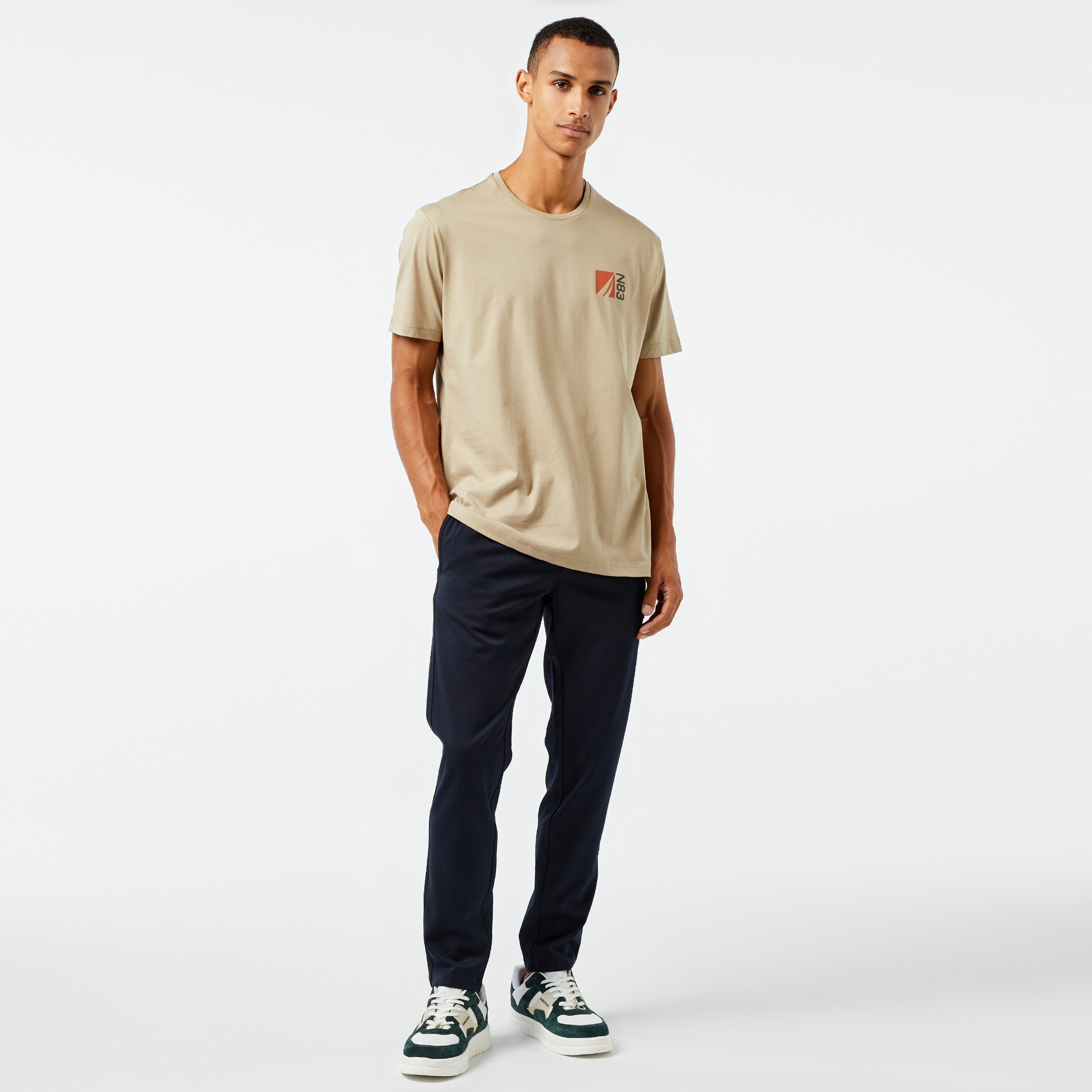 Nautica Erkek Bej Kısa Kollu Classic Fit T-Shirt