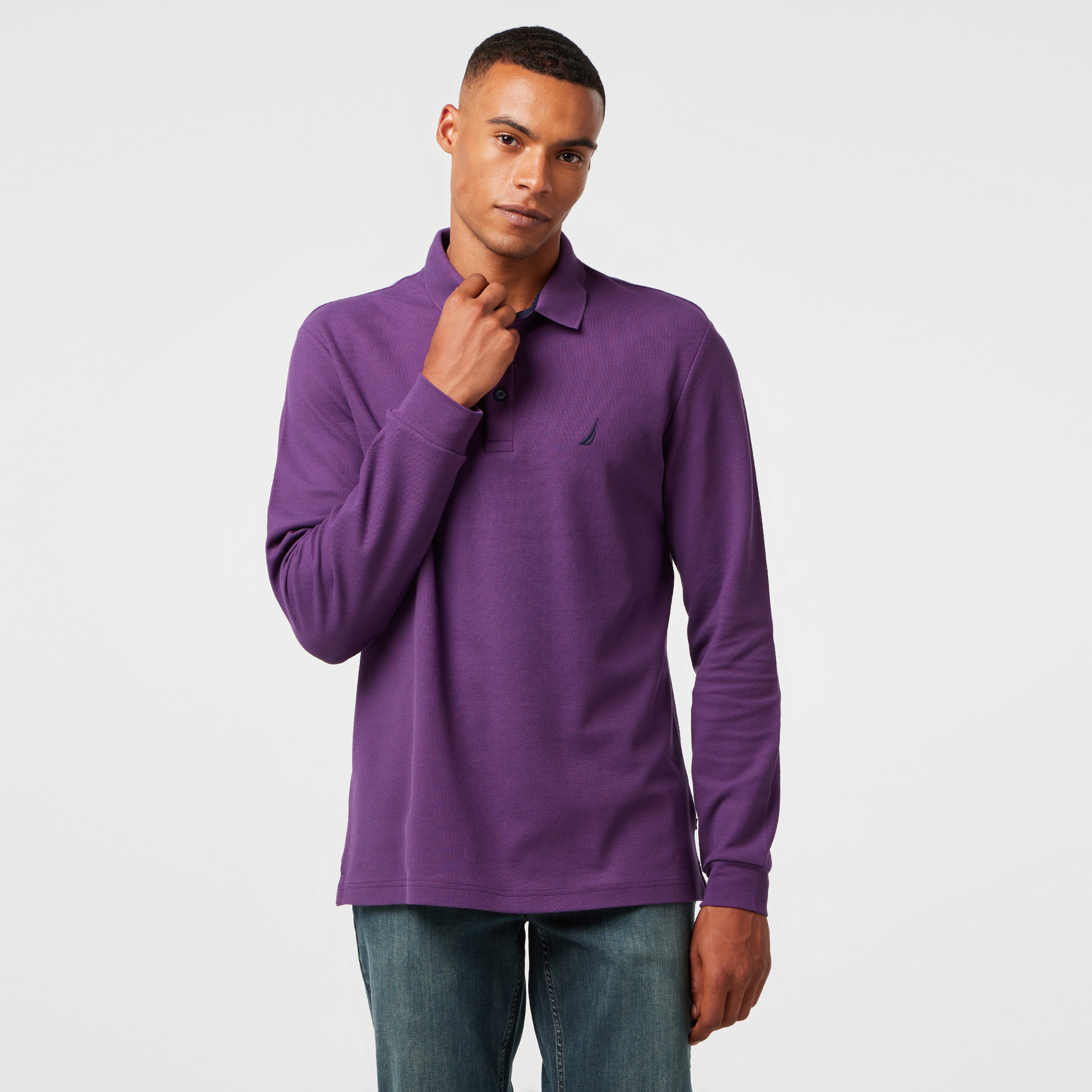 Nautica Erkek Mor Uzun Kollu Polo Yaka T-Shirt