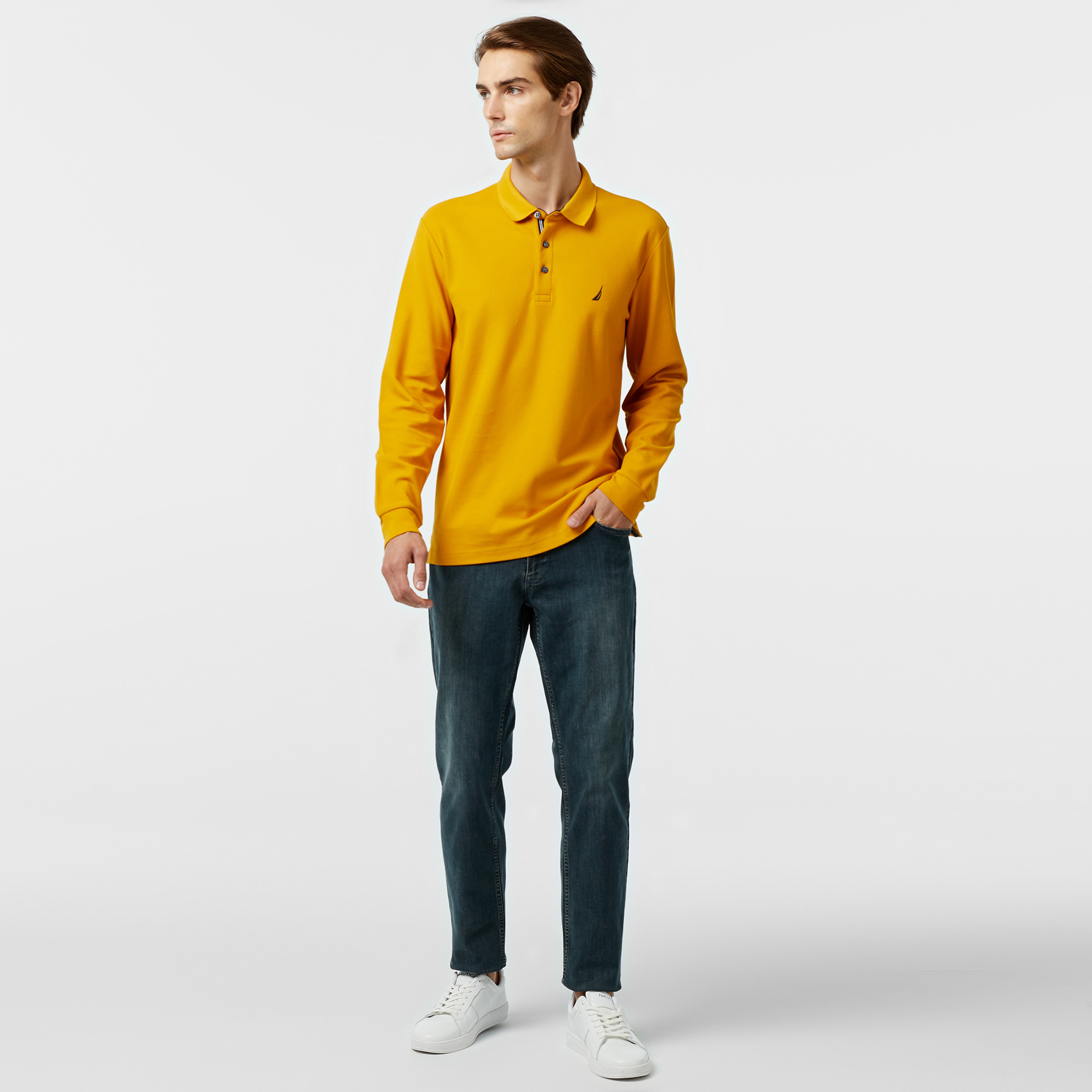 Nautica Erkek Sarı Uzun Kollu Polo Yaka T-Shirt