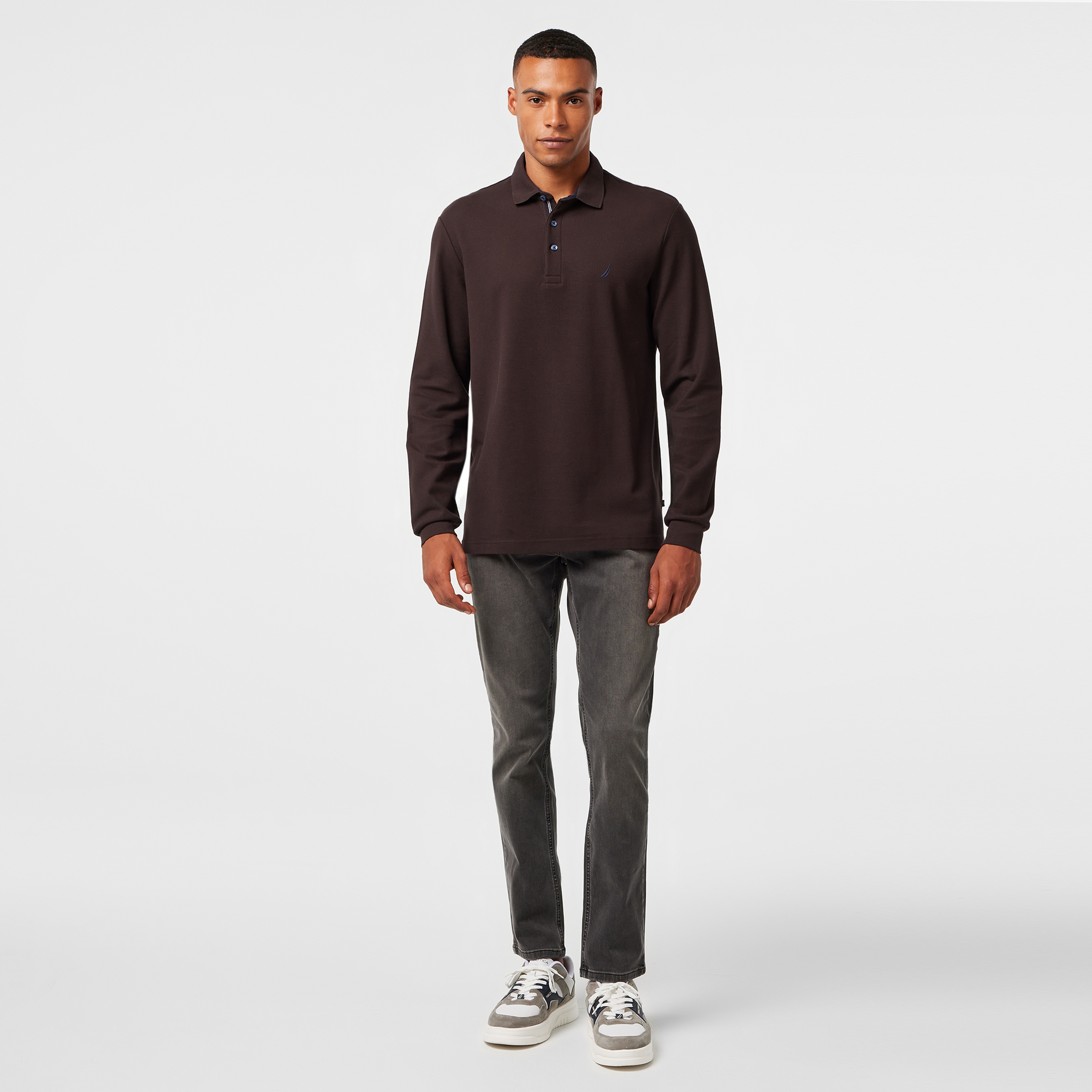 Nautica Erkek Kahverengi Classic Fit Uzun Kollu Polo Yaka T?Shirt
