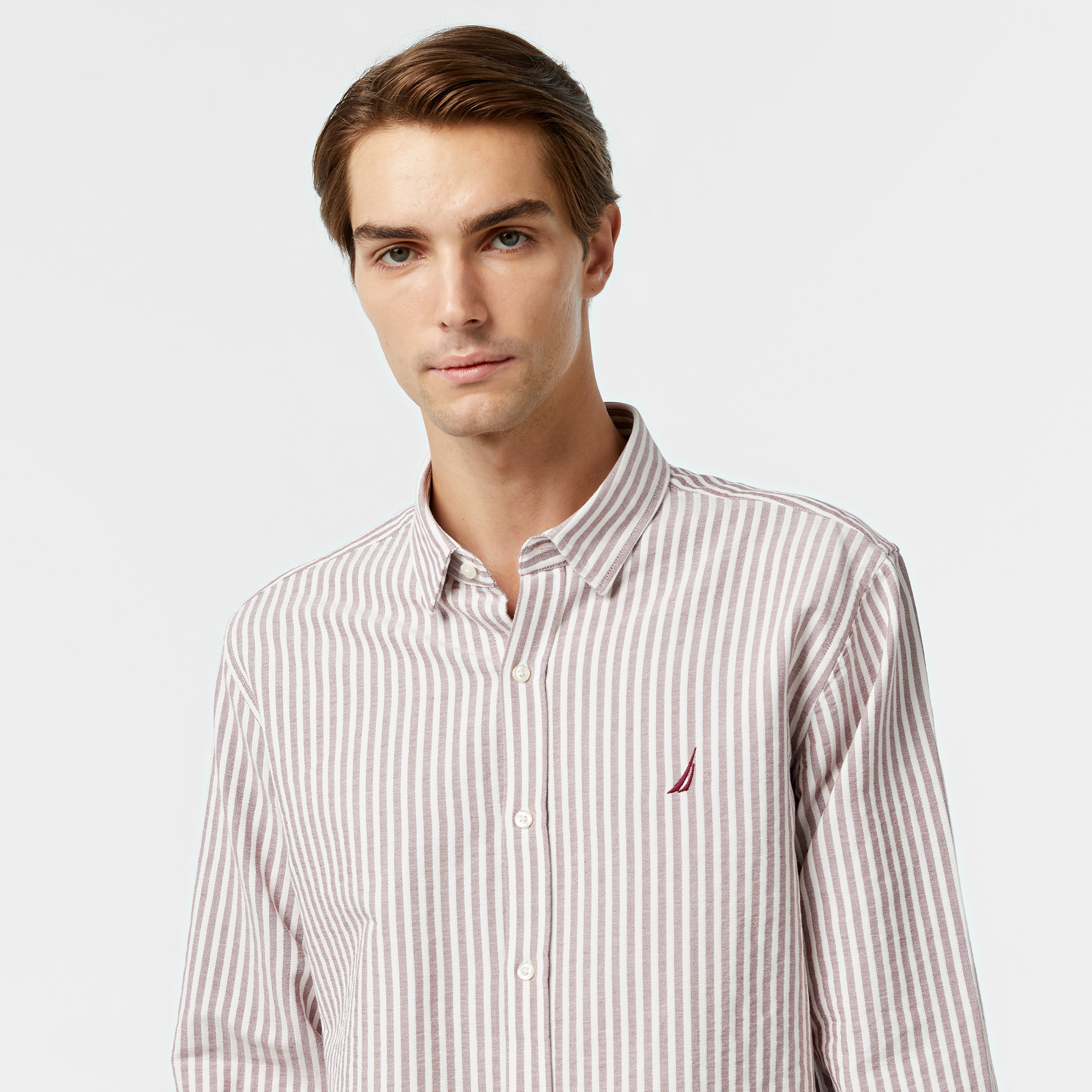 Nautica Erkek Bordo Classic Fit Çizgili Gömlek
