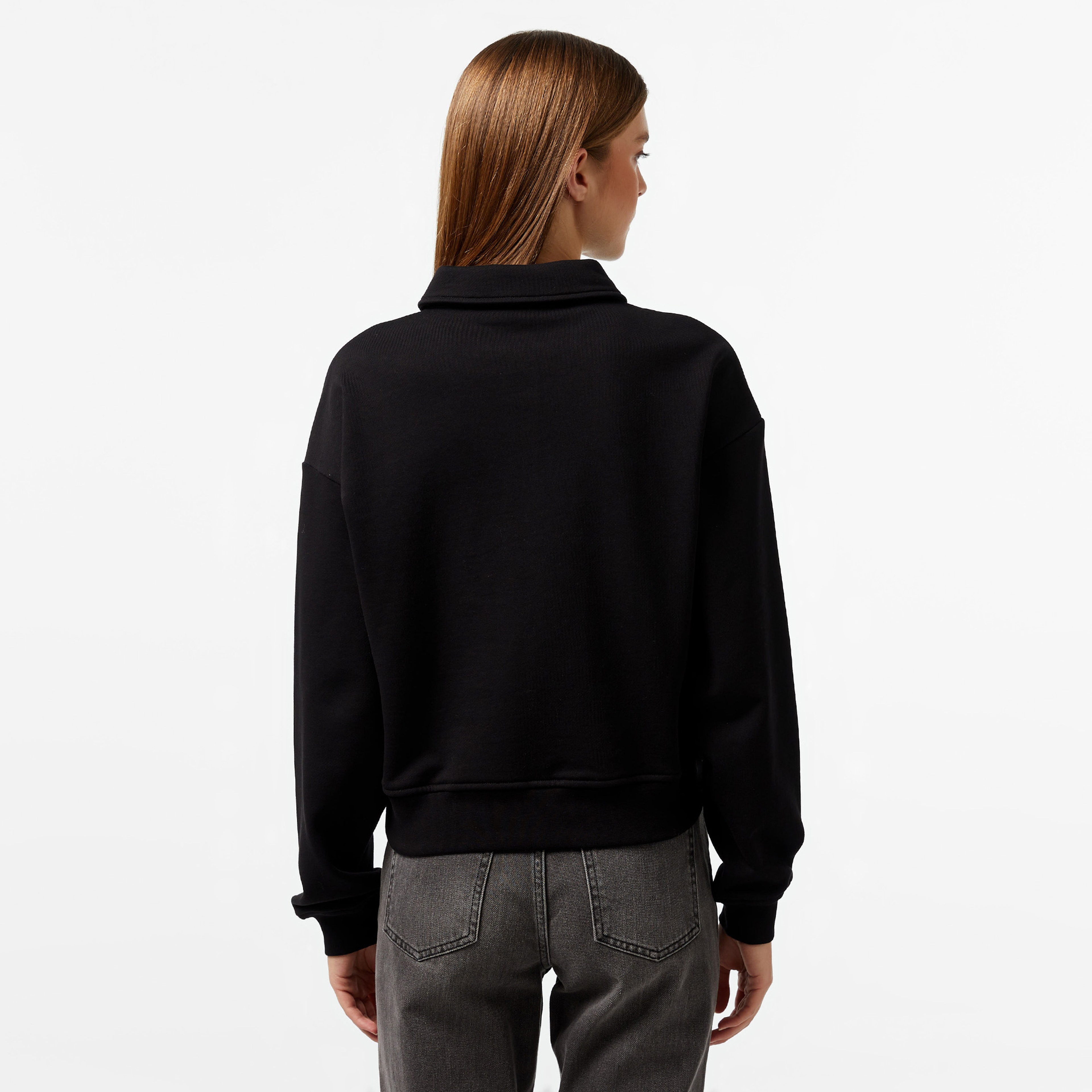 Nautica Kadın Siyah Oversize Uzun Kollu Polo Yaka T-Shirt