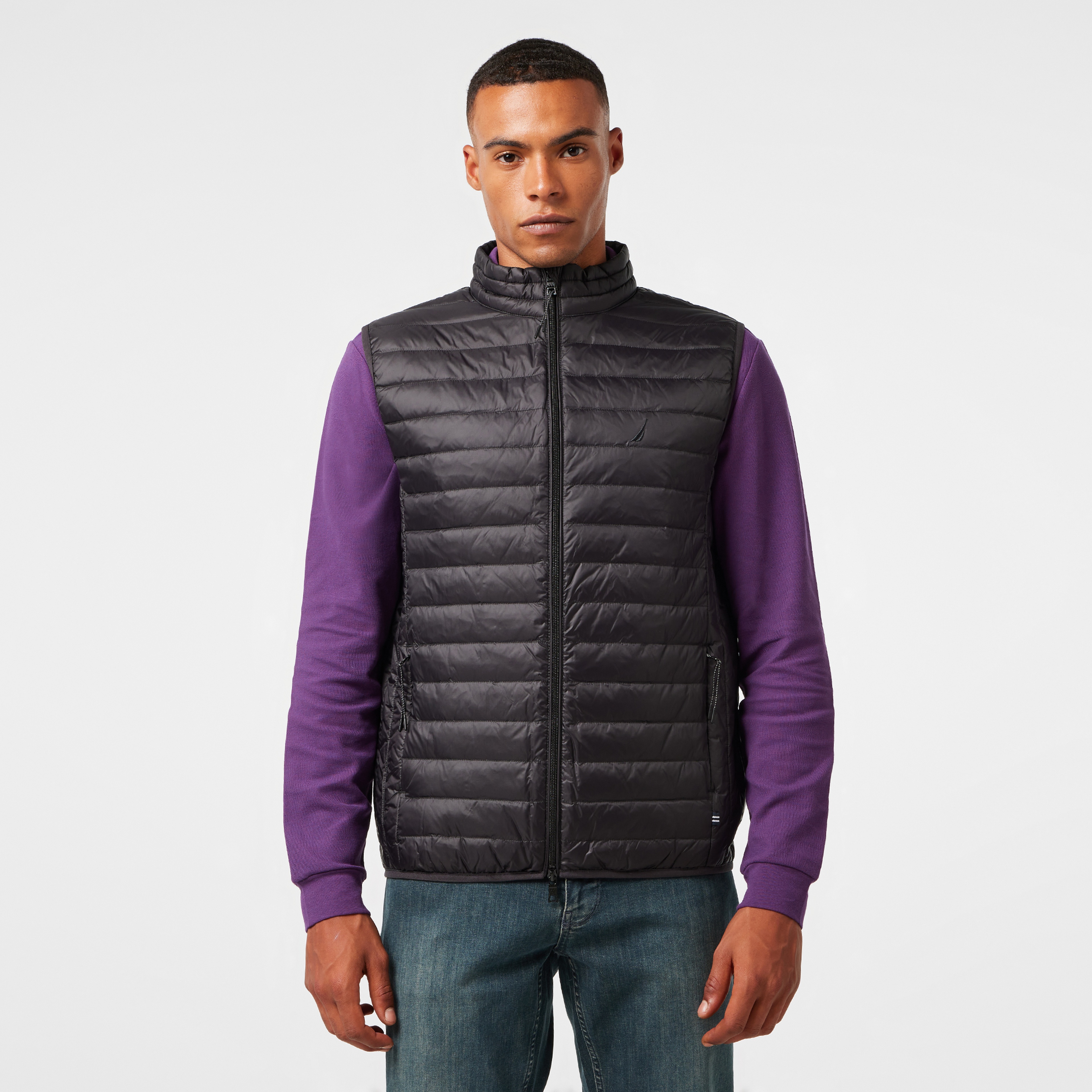 Nautica Erkek Siyah Su Kaydırma Özellikli Kaz Tüyü Yelek