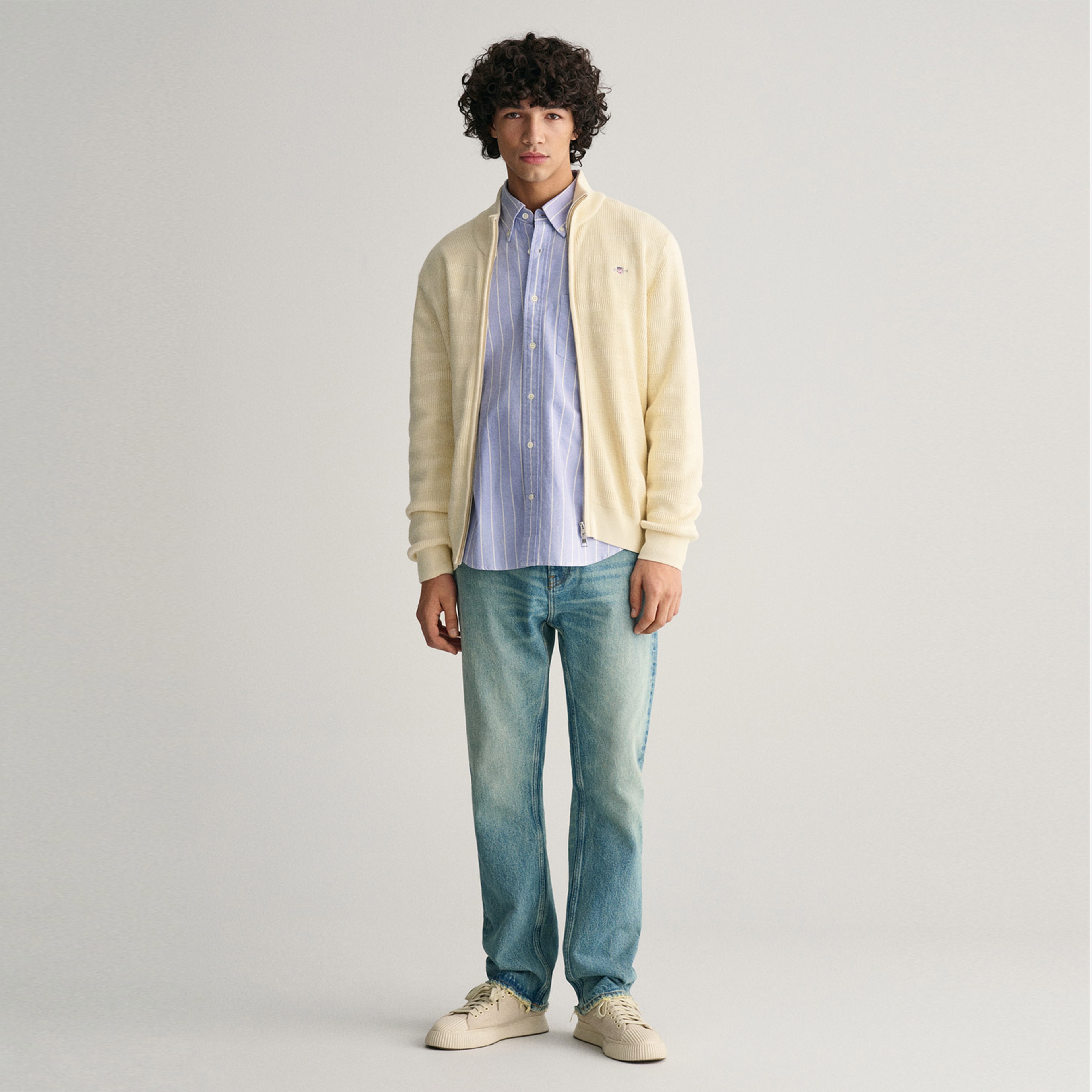 GANT Erkek Krem Regular Fit Fermuarlı Logolu Hırka