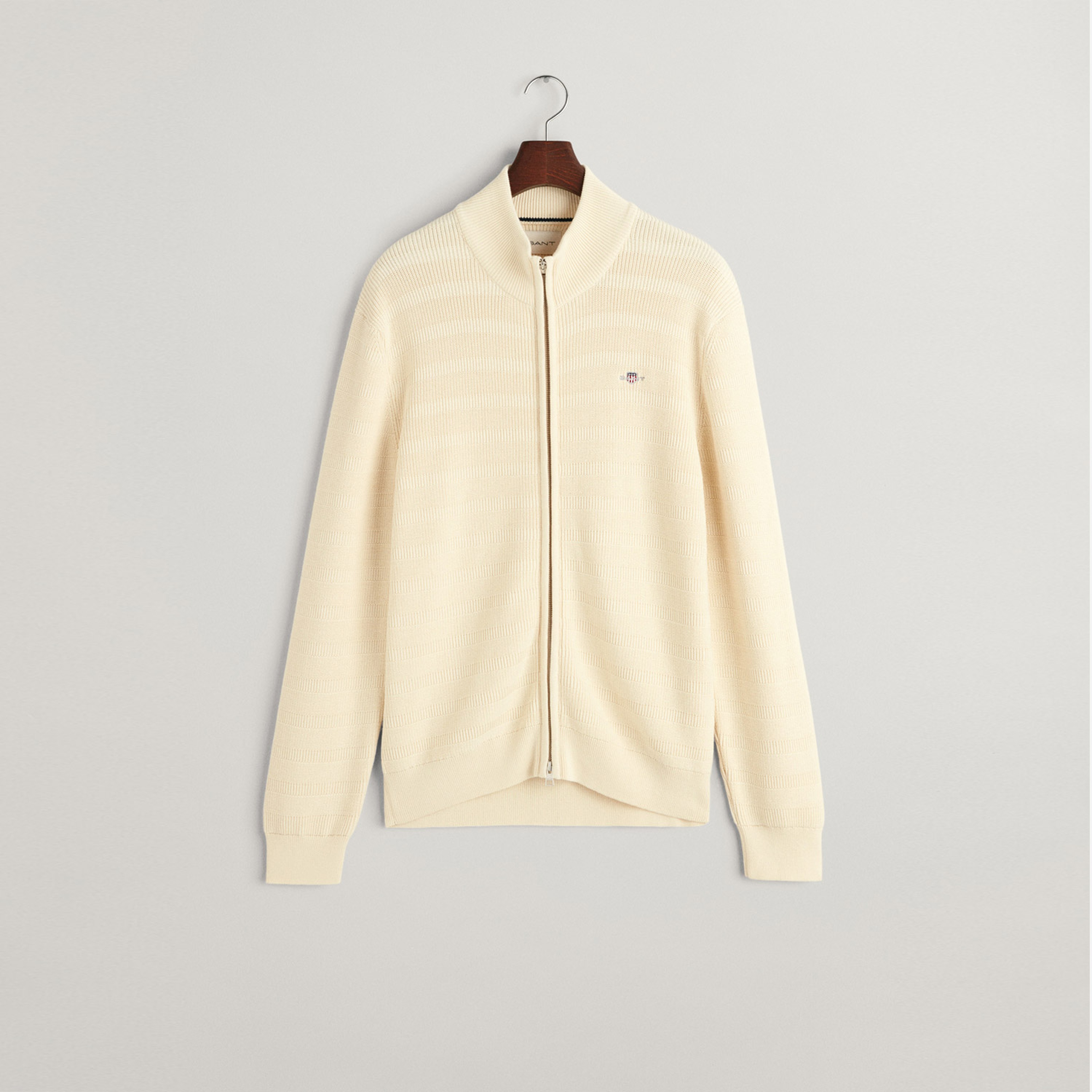 GANT Erkek Krem Regular Fit Fermuarlı Logolu Hırka
