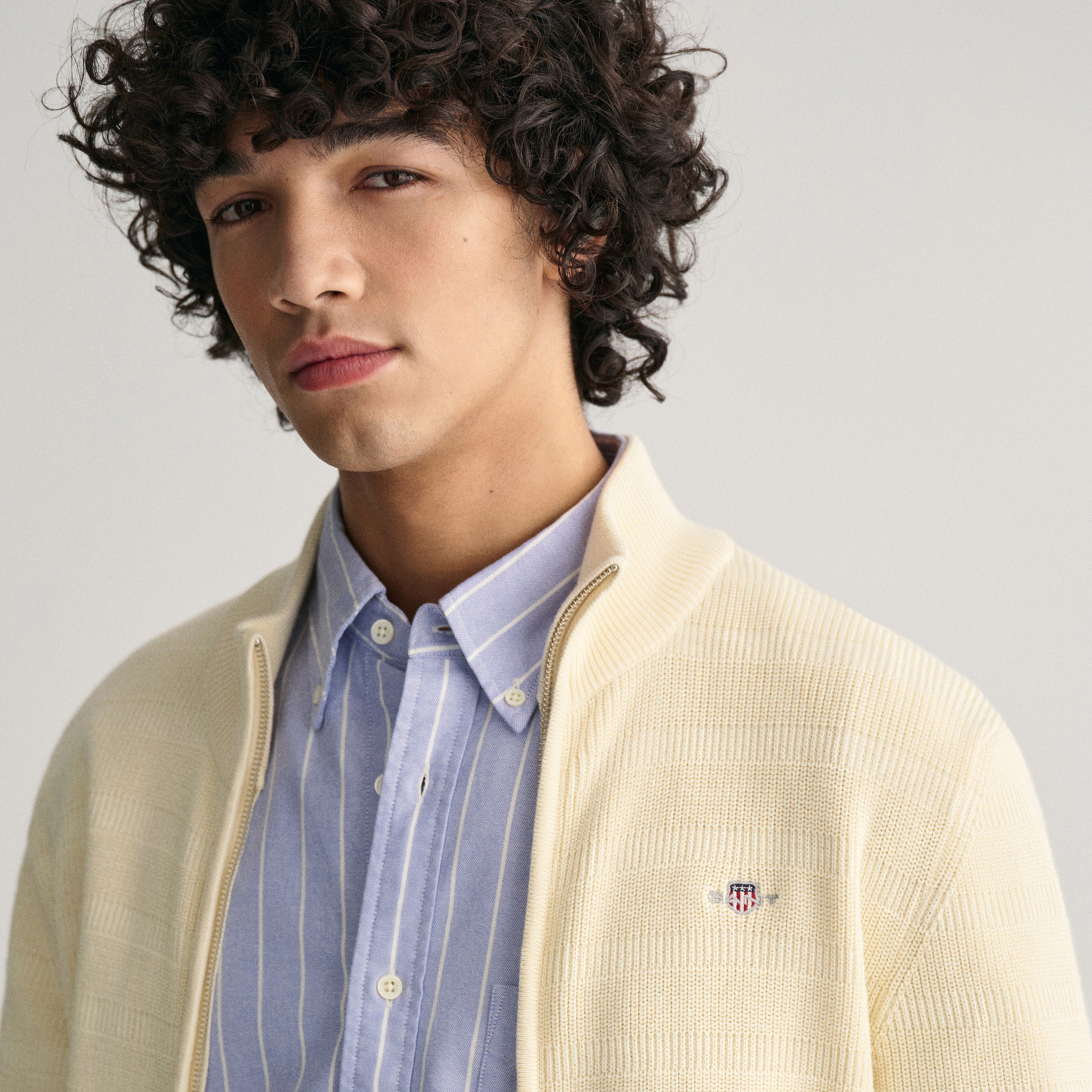 GANT Erkek Krem Regular Fit Fermuarlı Logolu Hırka