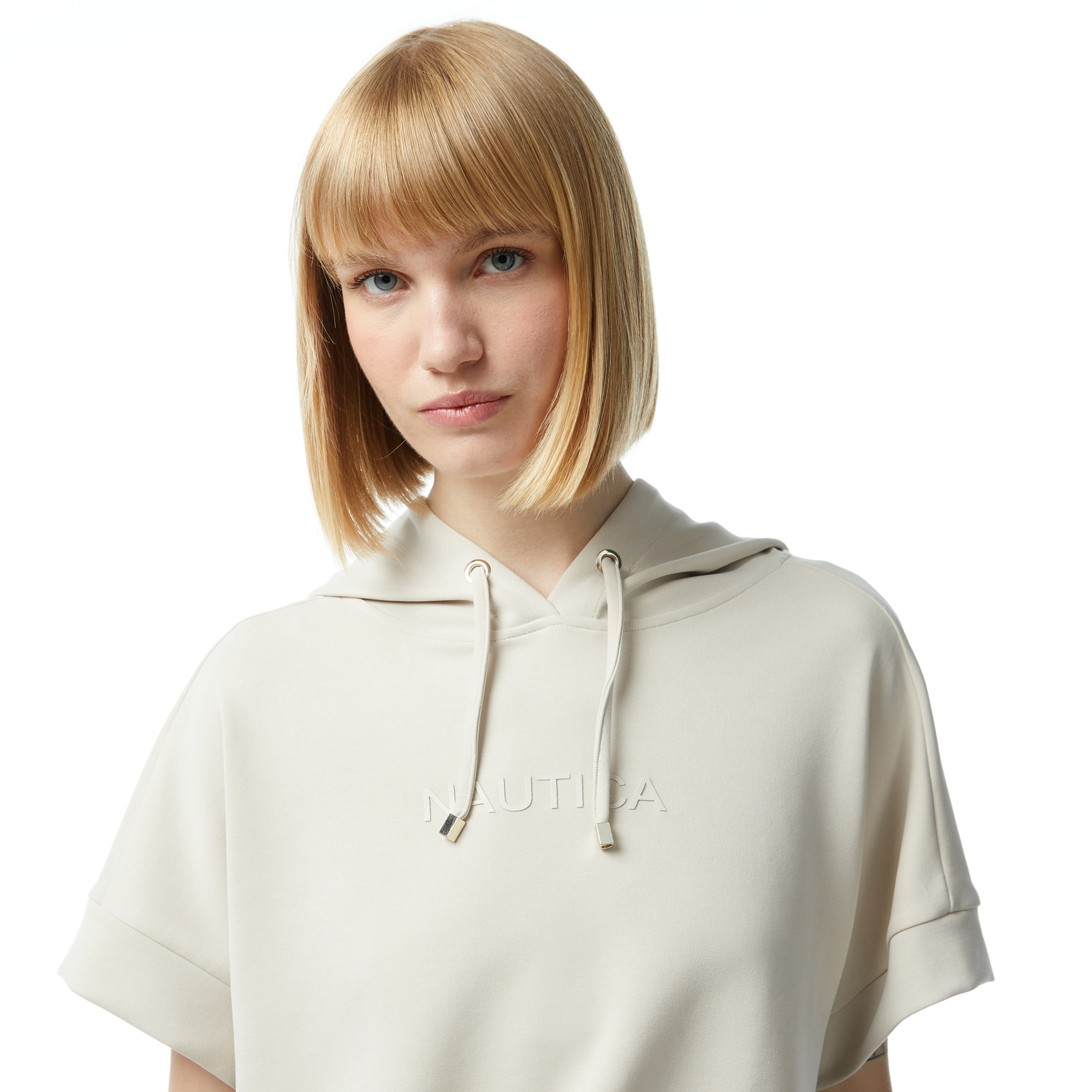 Nautica Kadın Beyaz Relaxed Fit Kısa Kollu Sweatshirt