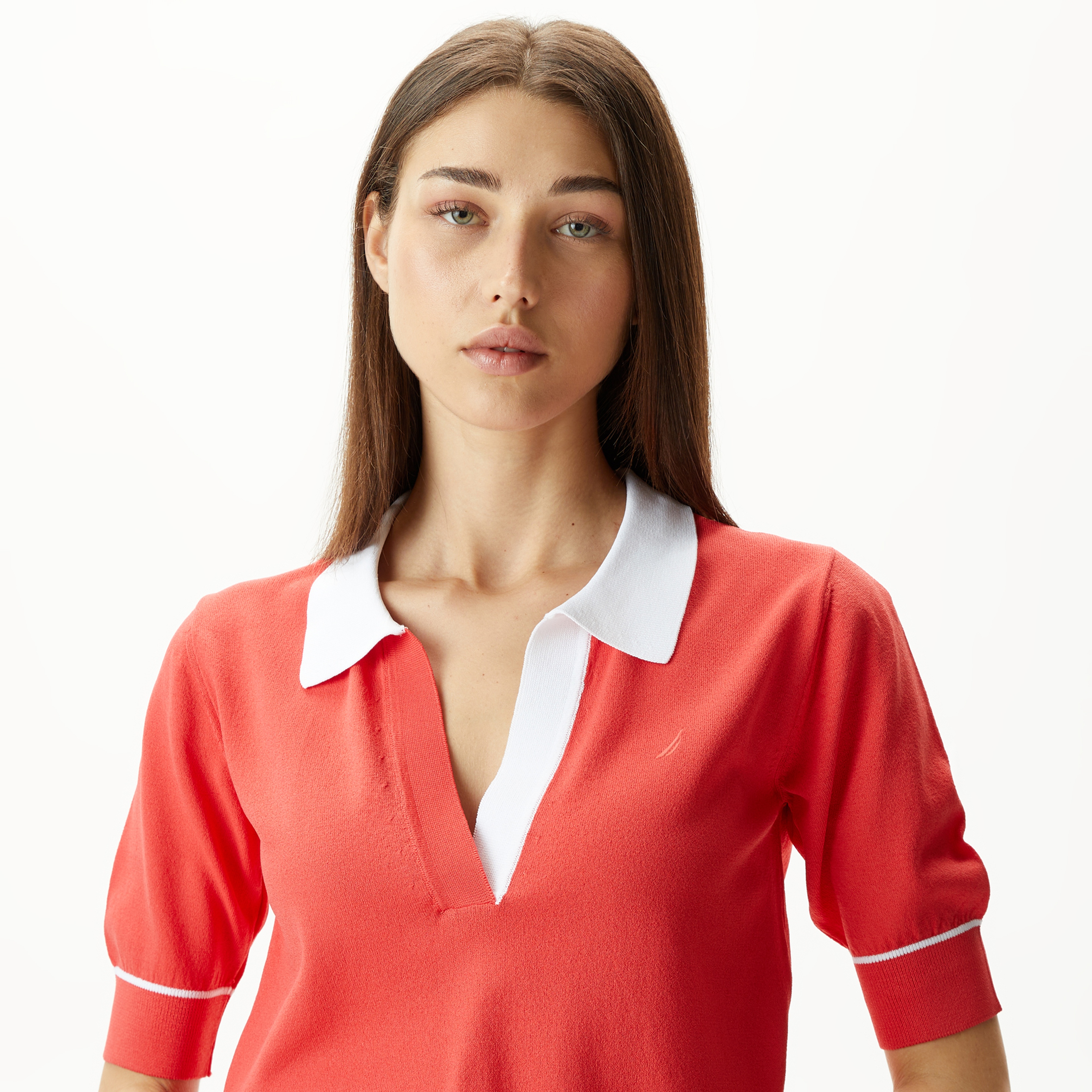 Nautica Kadın Kırmızı Relaxed Fit Kısa Kollu Triko