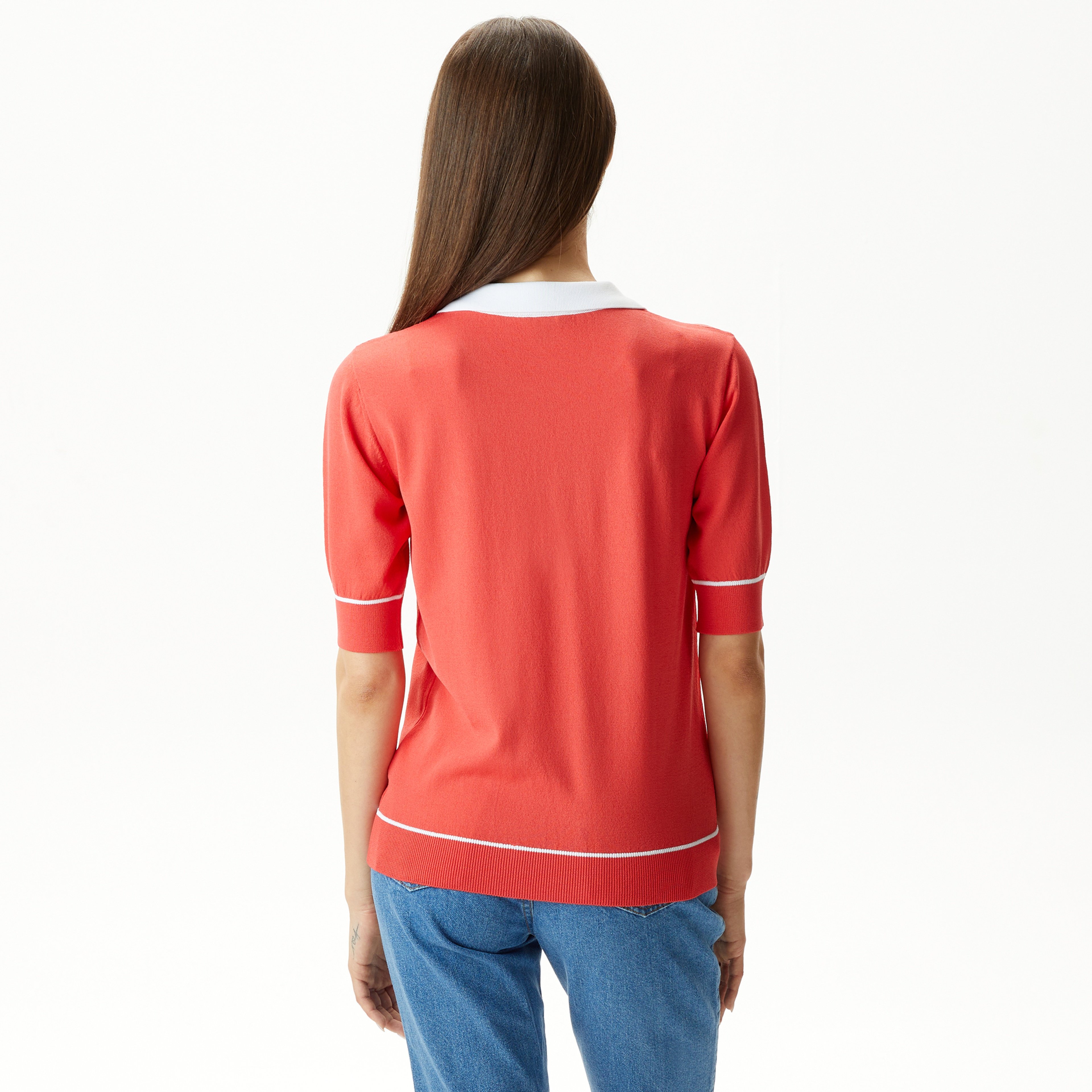 Nautica Kadın Kırmızı Relaxed Fit Kısa Kollu Triko