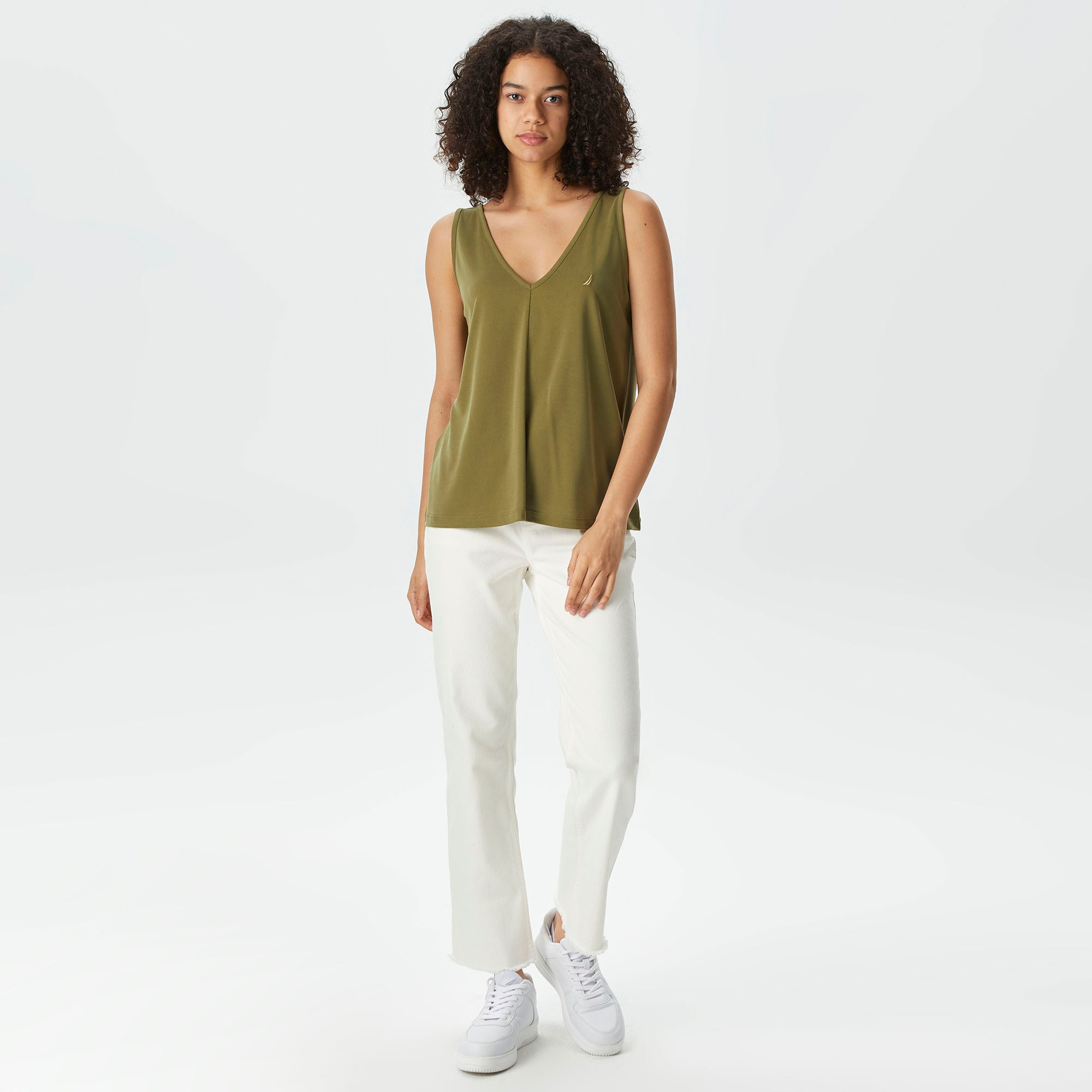 Nautica Kadın Yeşil Relaxed Fit V Yaka T-Shirt