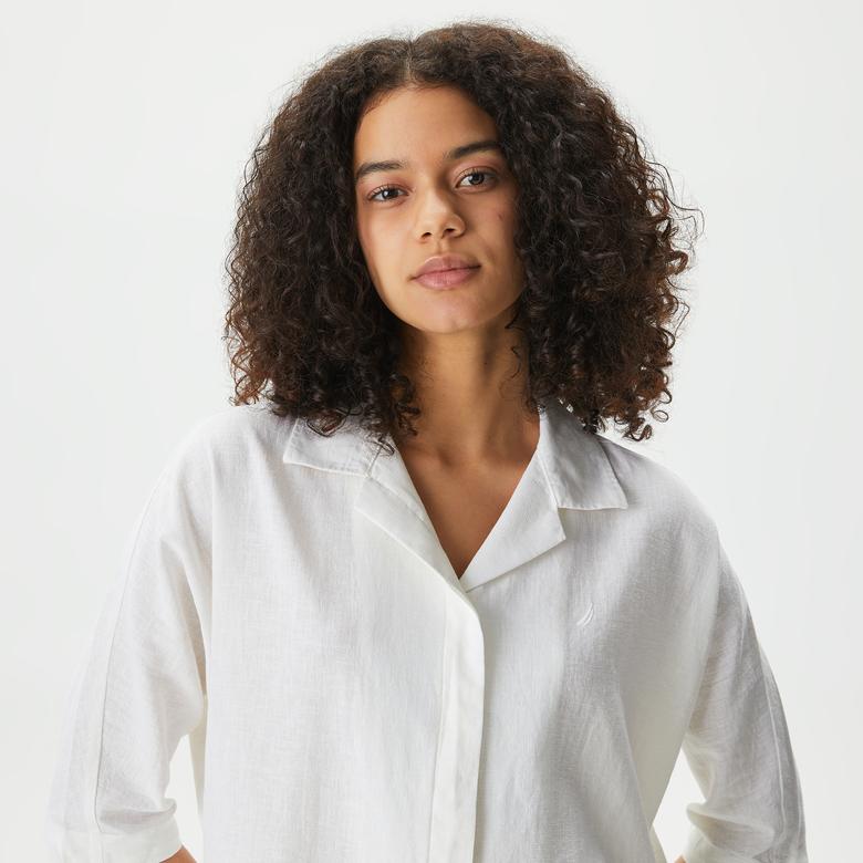 Nautica Kadın Beyaz Oversize Gömlek