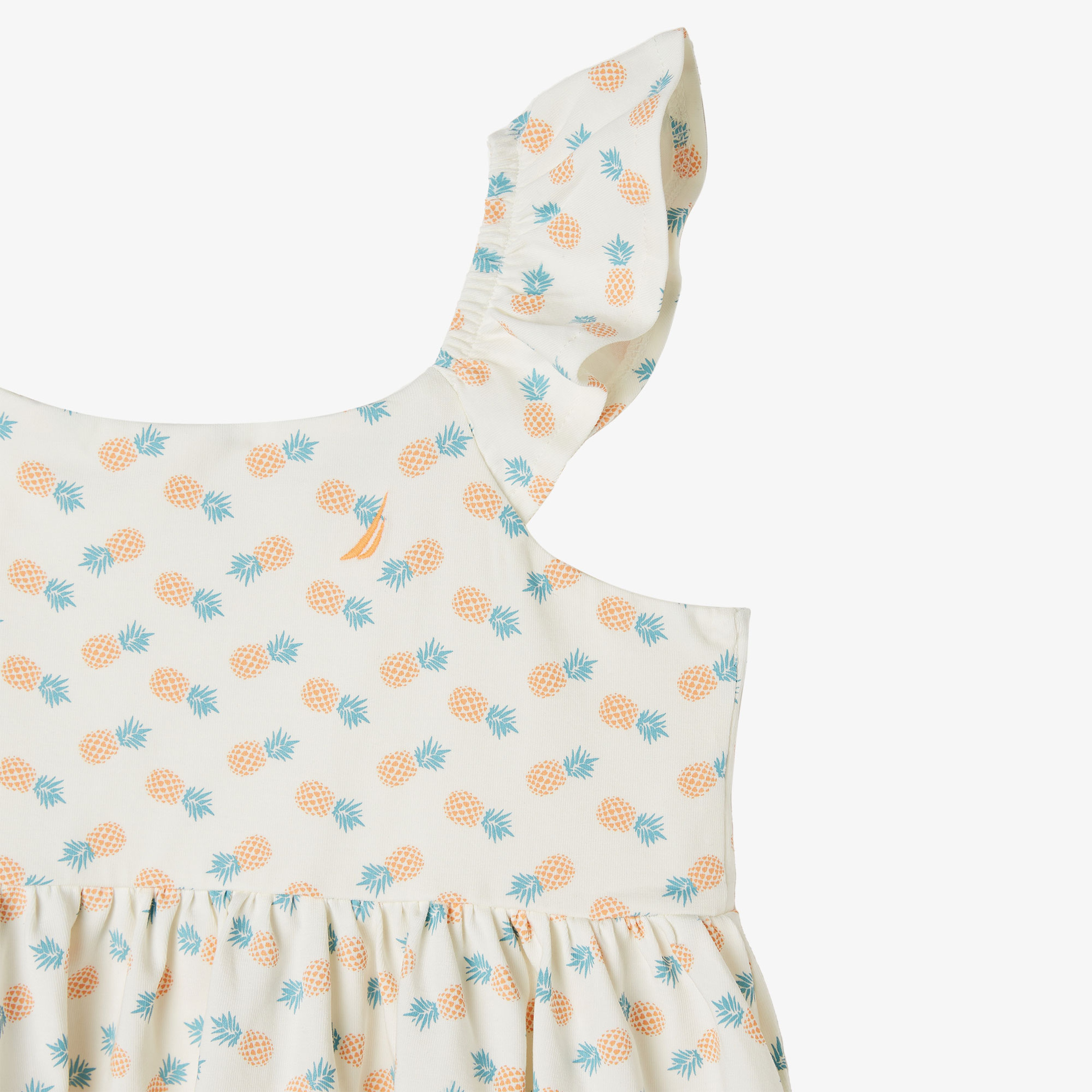 Nautica Kız Çocuk Kırık Beyaz Kısa Kollu Baskılı Elbise