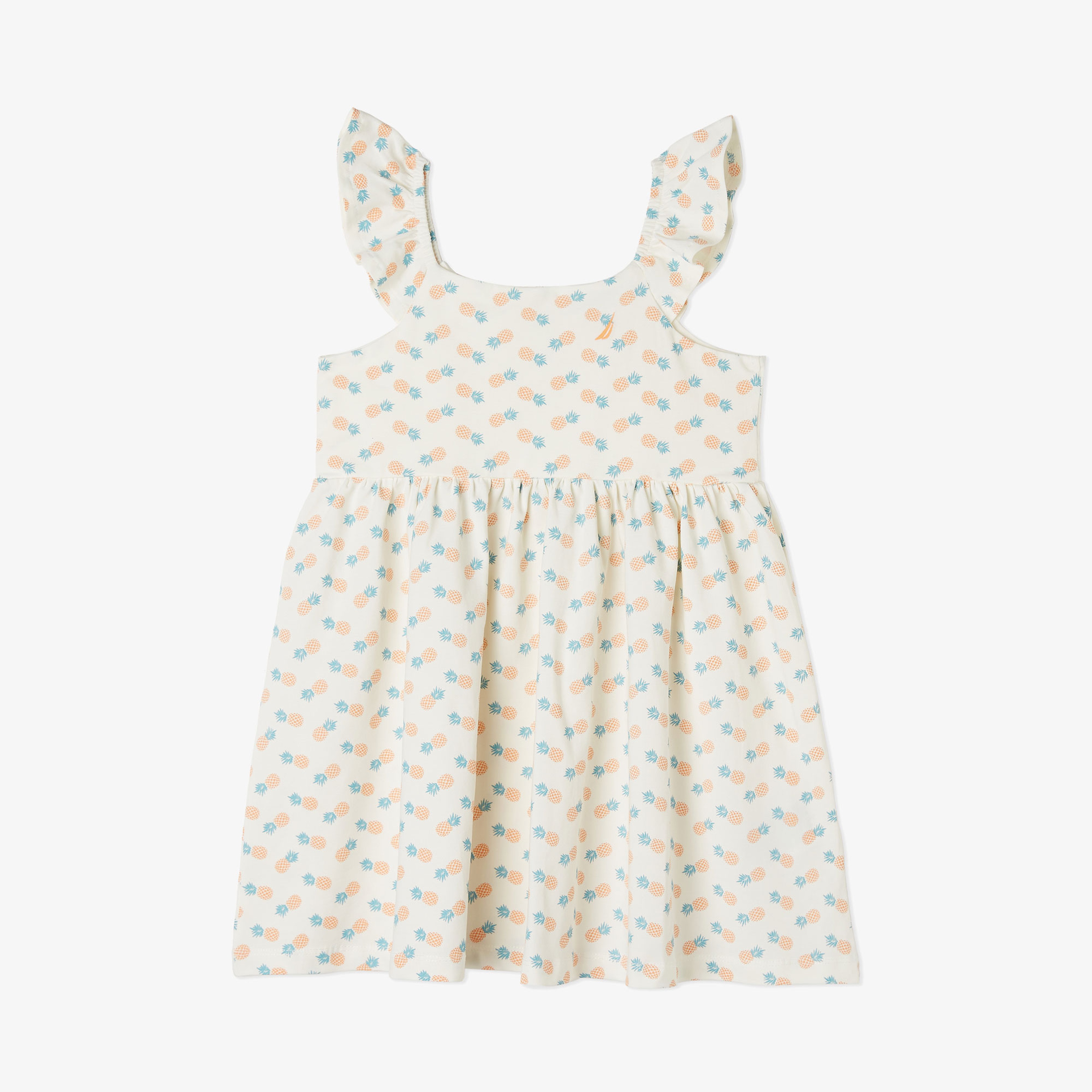 Nautica Kız Çocuk Kırık Beyaz Kısa Kollu Baskılı Elbise