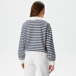 Nautica Kadın Lacivert Relaxed Fit Dik Yaka Çizgili Sweatshirt