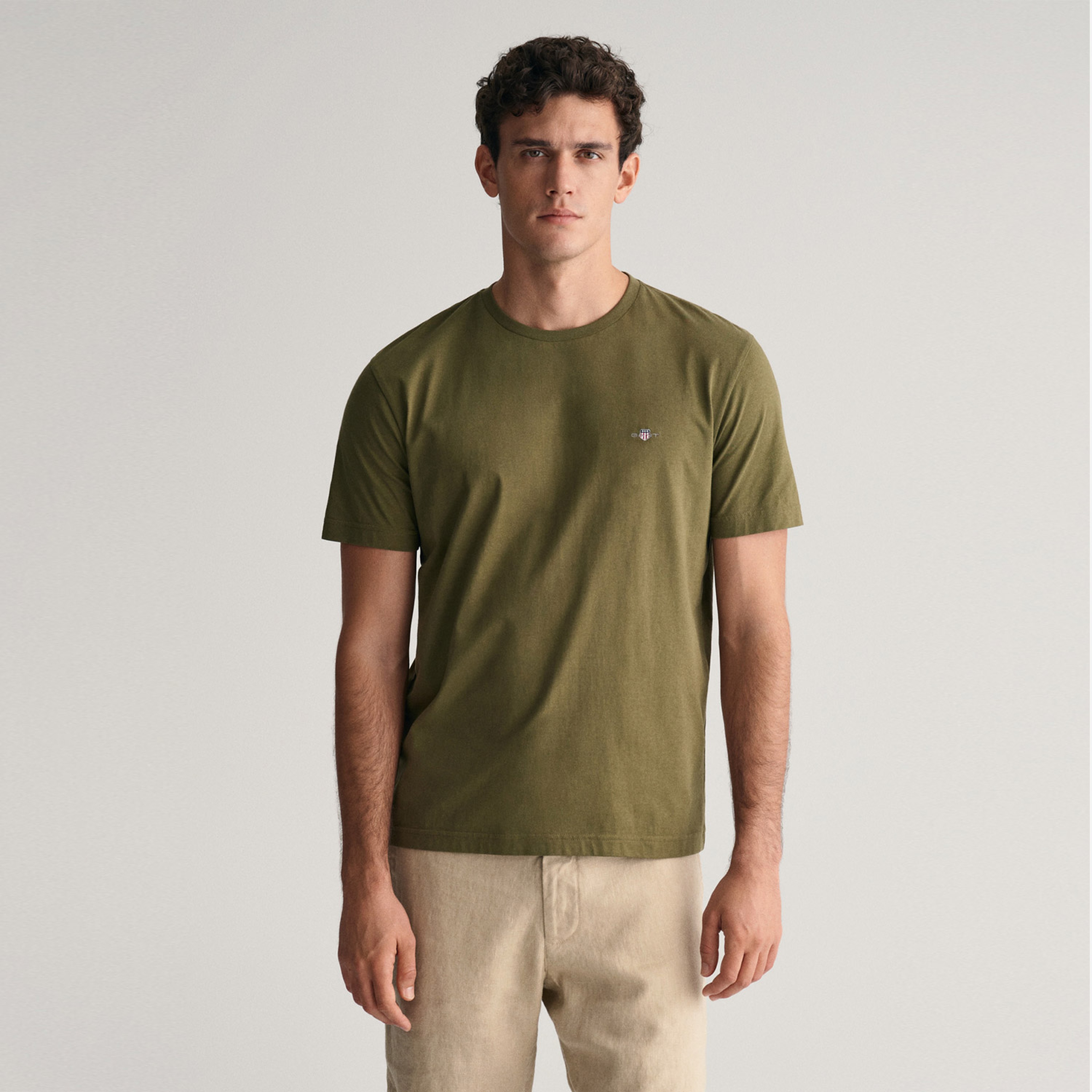 GANT Erkek Yeşil Regular Fit Bisiklet Yaka T-Shirt