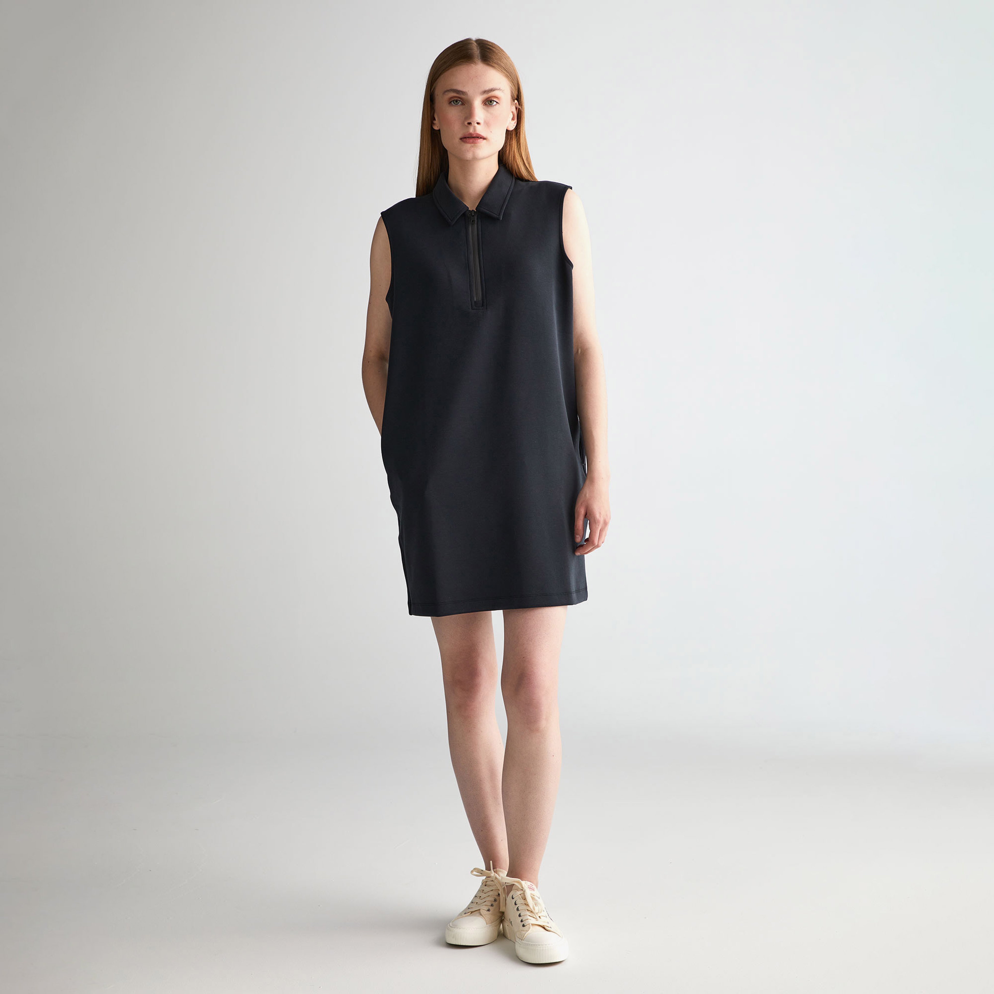GANT Kadın Siyah Regular Fit Yarım Fermuarlı Elbise