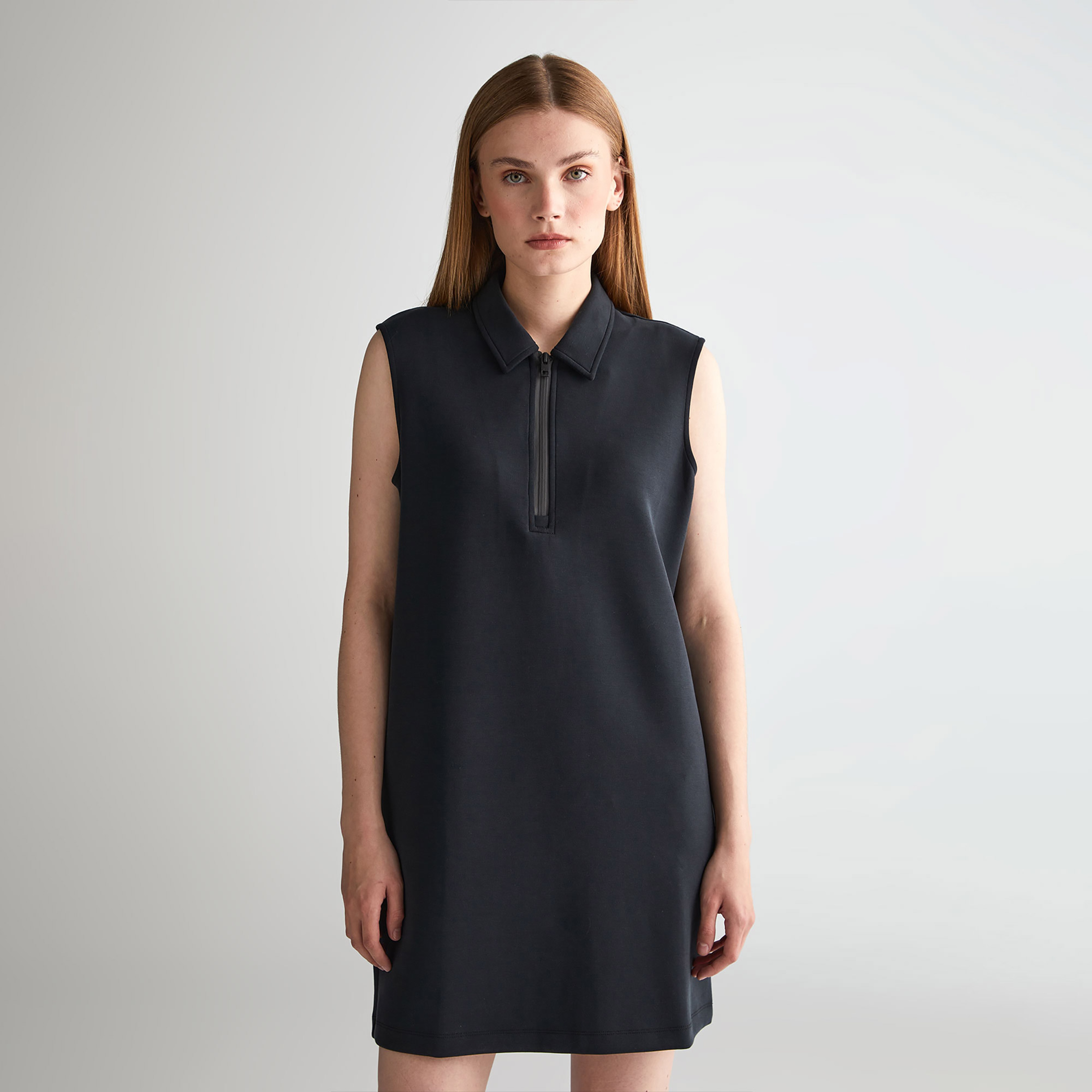GANT Kadın Siyah Regular Fit Yarım Fermuarlı Elbise