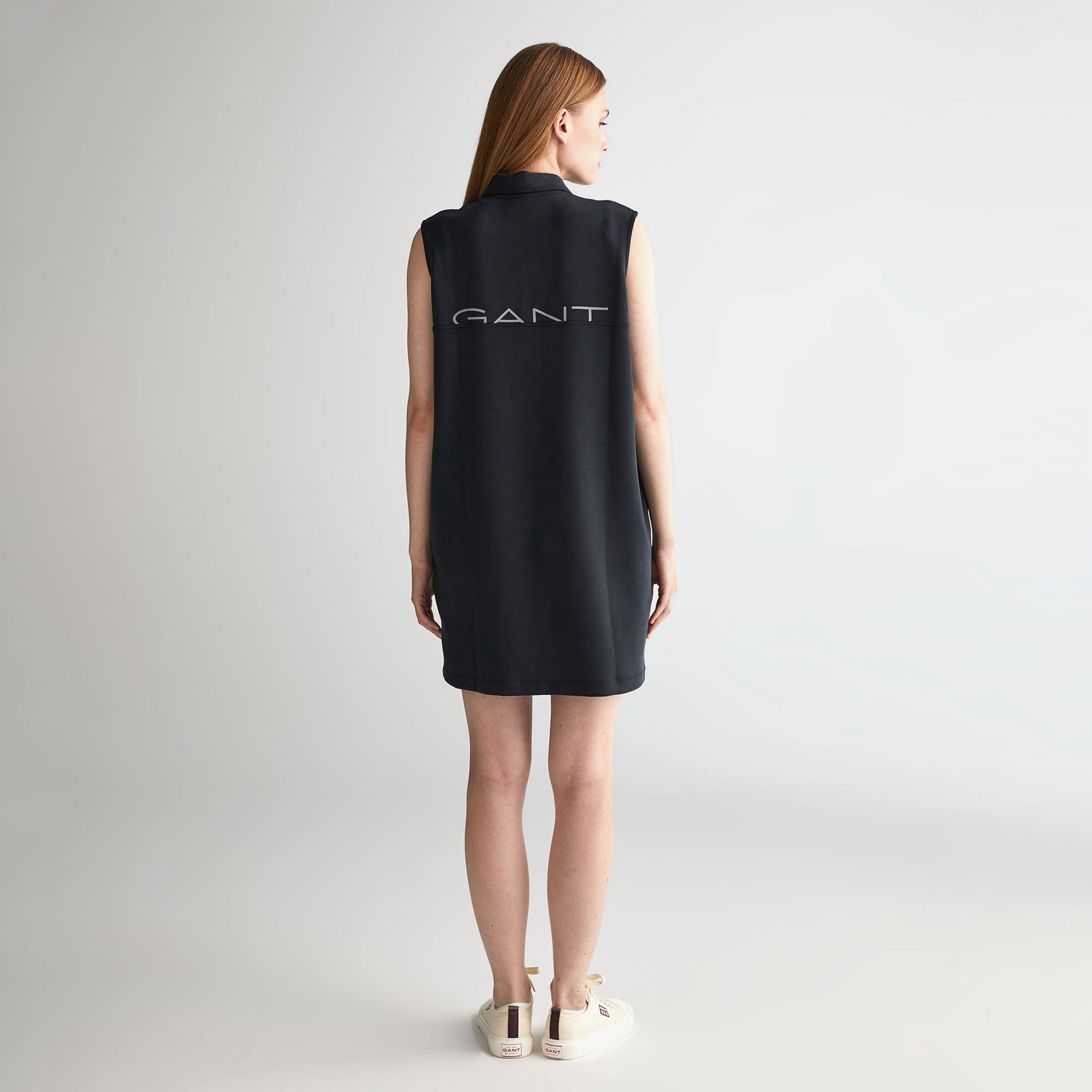 GANT Kadın Siyah Regular Fit Yarım Fermuarlı Elbise