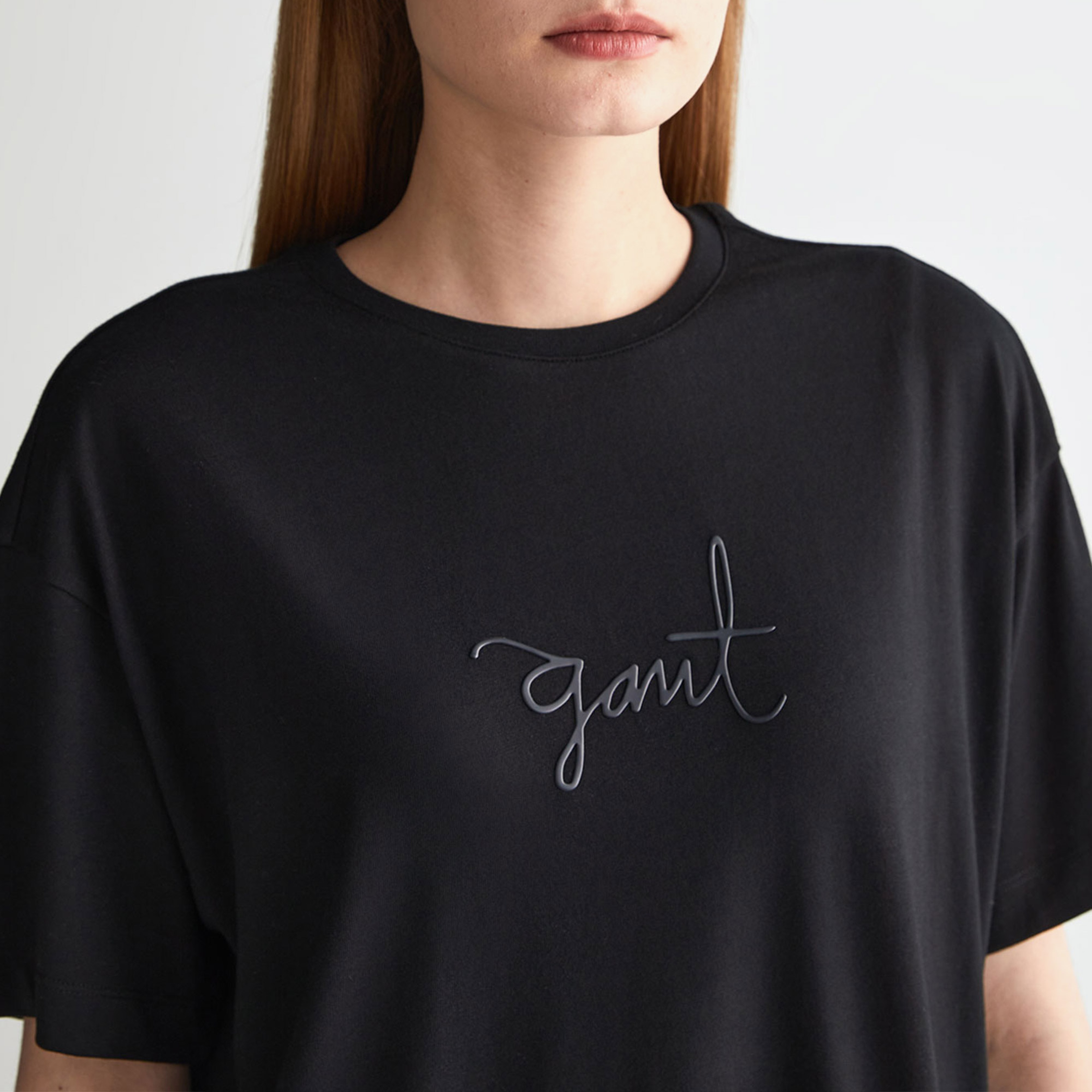 GANT Kadın Siyah Oversize Fit Bisiklet Yaka T-shirt