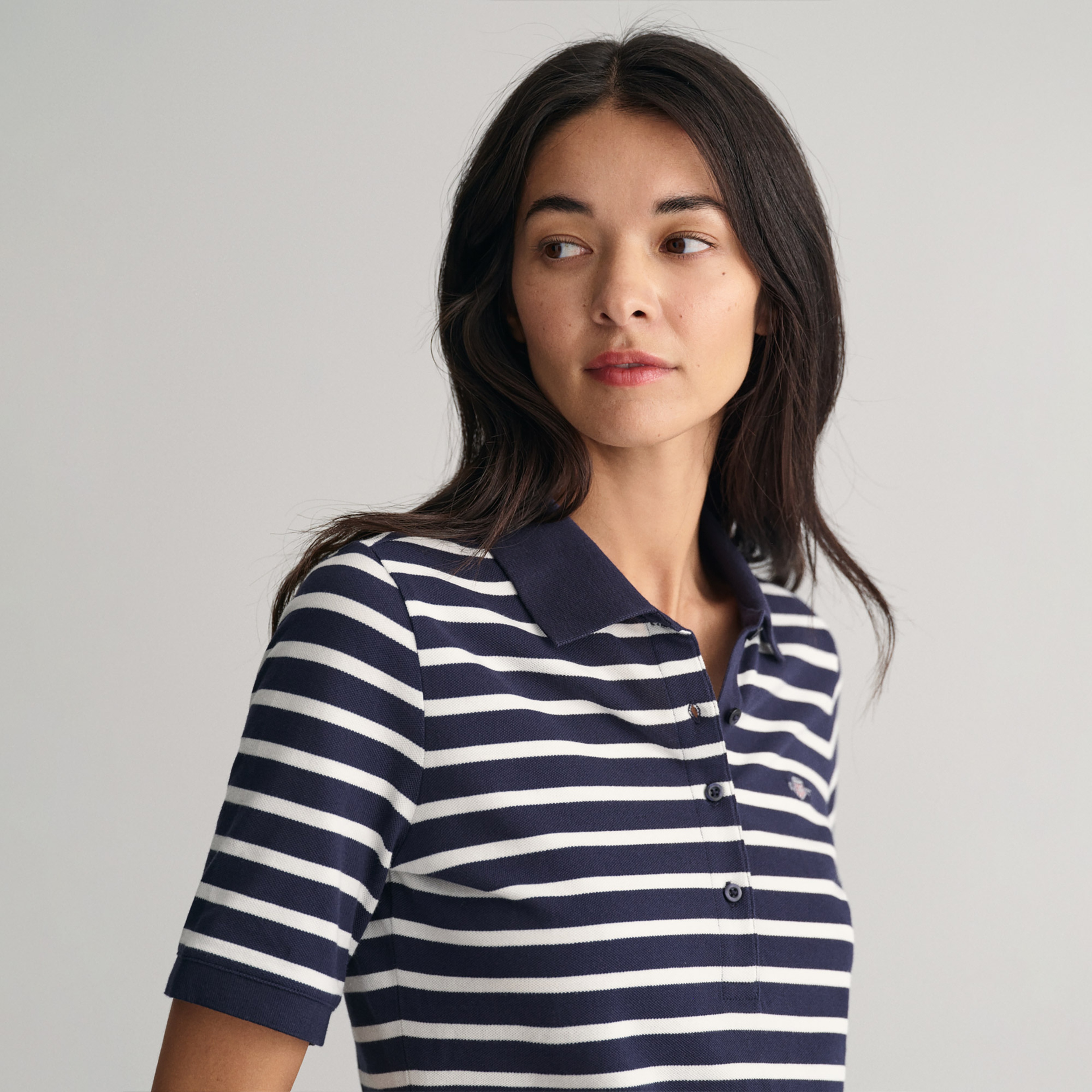 GANT Kadın Lacivert Slim Fit Çizgili Polo