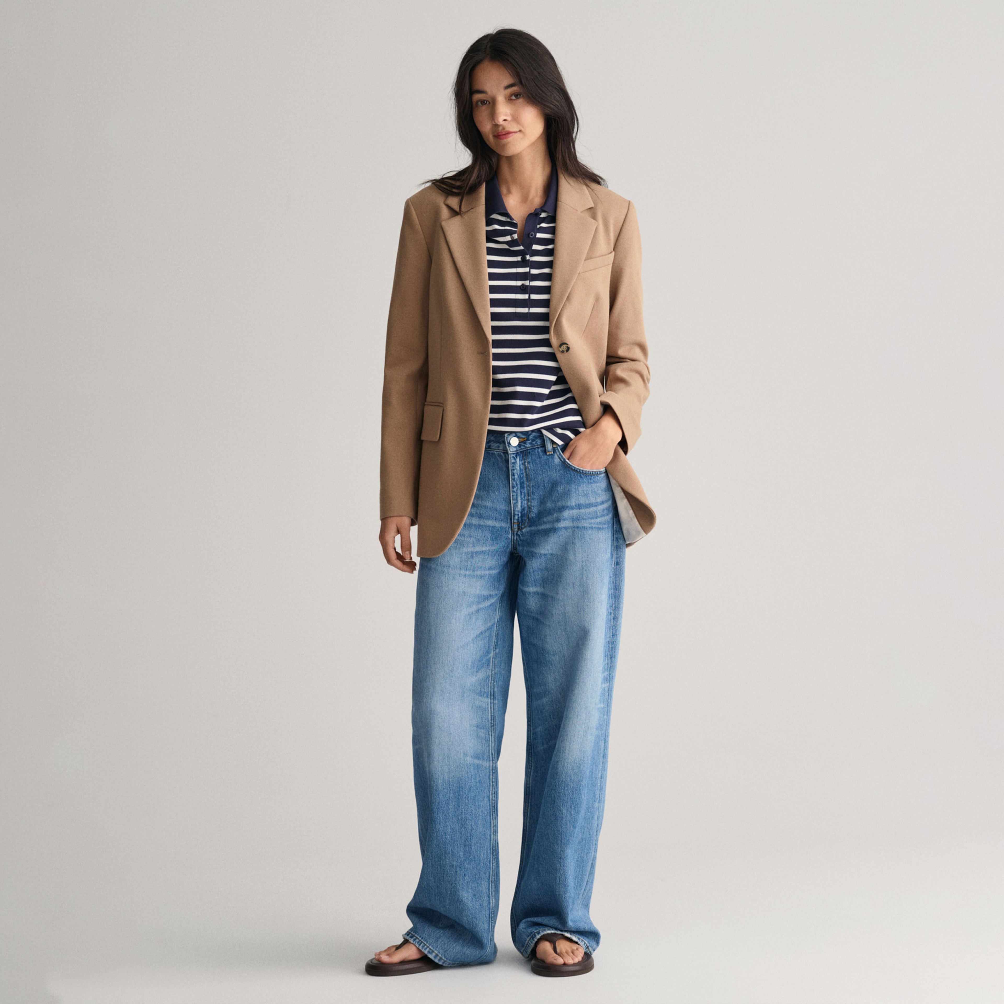 GANT Kadın Lacivert Slim Fit Çizgili Polo