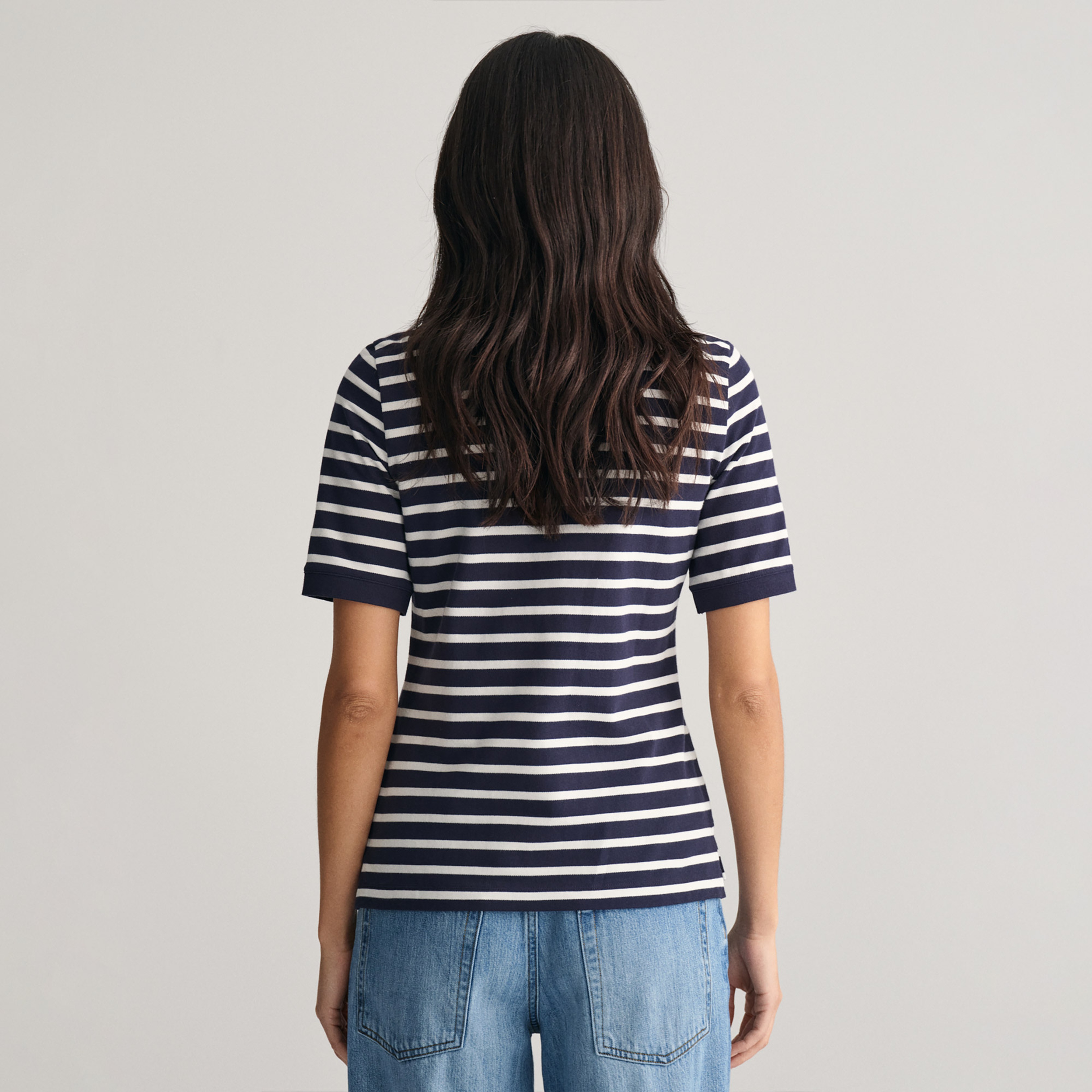 GANT Kadın Lacivert Slim Fit Çizgili Polo