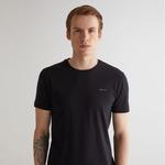 GANT Erkek Siyah Slim Fit Bisiklet Yaka Logolu T-shirt