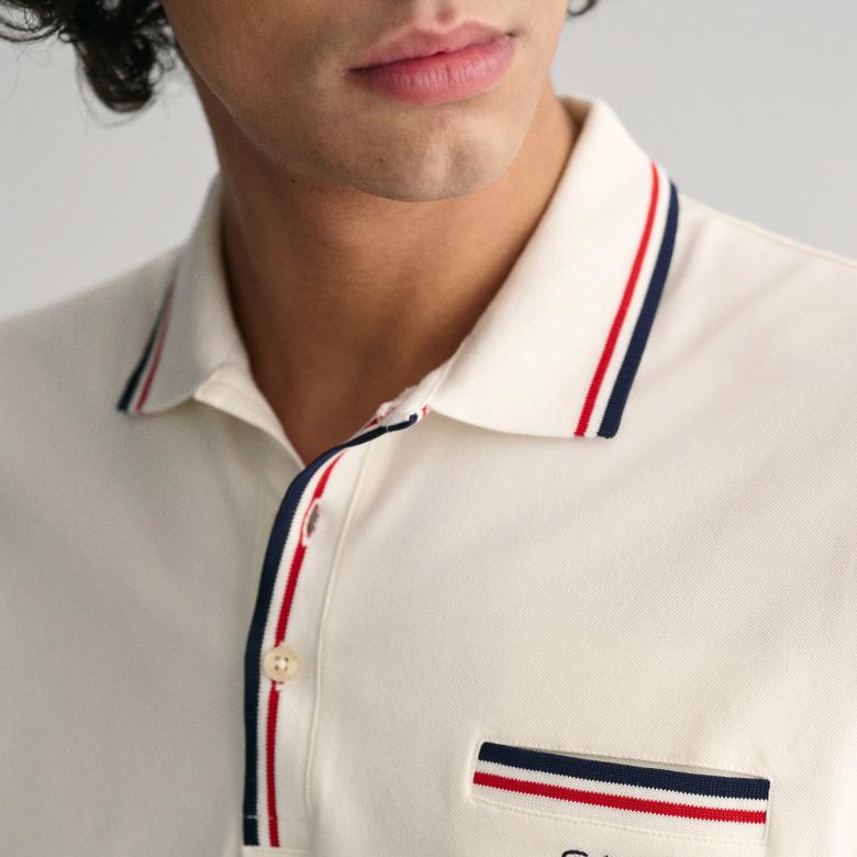GANT Erkek Krem Regular Fit Çizgili Polo