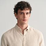 GANT Erkek Bej Regular Fit Düğmeli Yaka Keten Gömlek