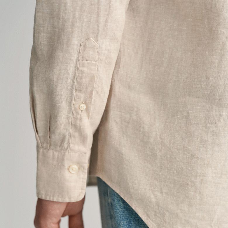 GANT Erkek Bej Regular Fit Düğmeli Yaka Keten Gömlek