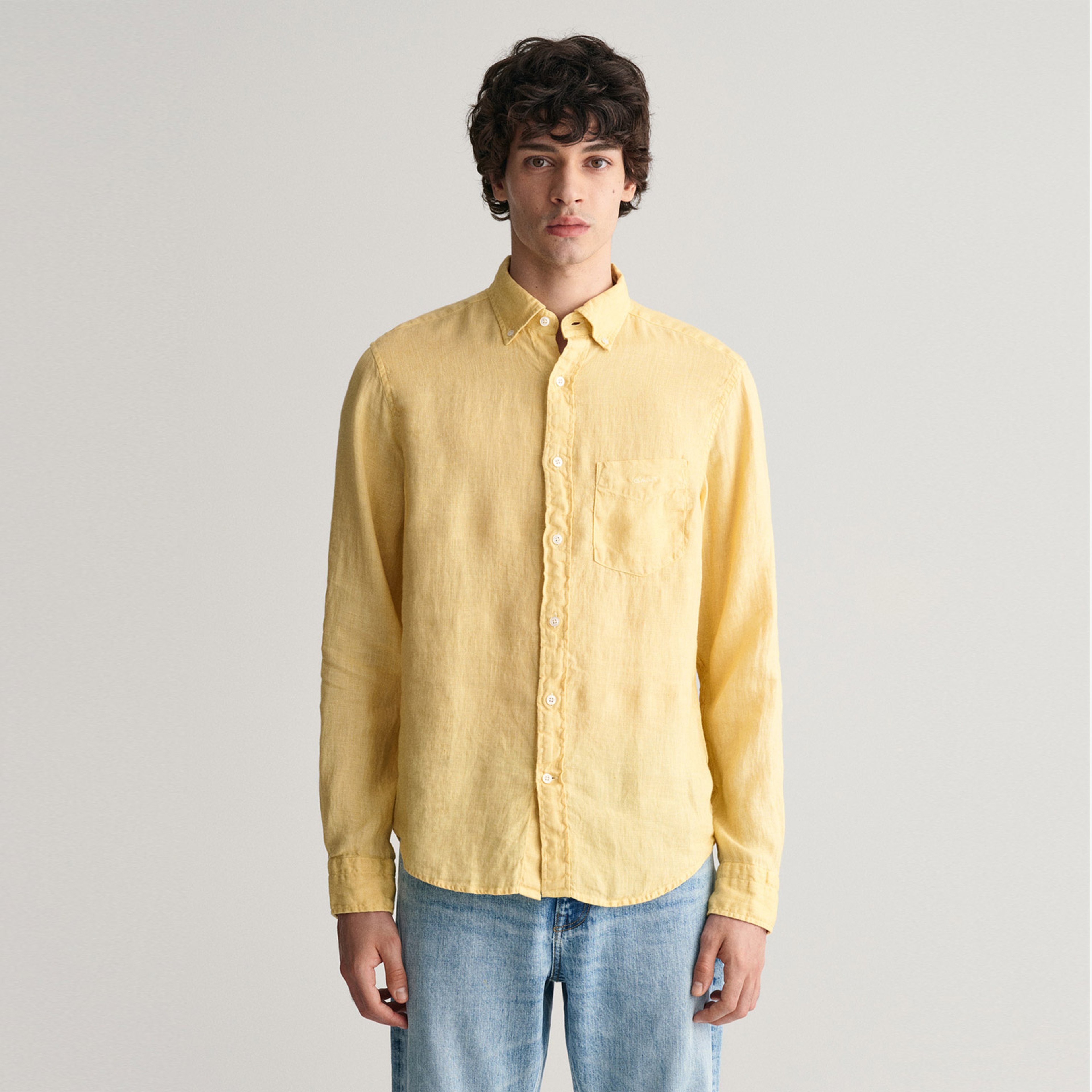 GANT Erkek Sarı Regular Fit Düğmeli Yaka Keten Gömlek